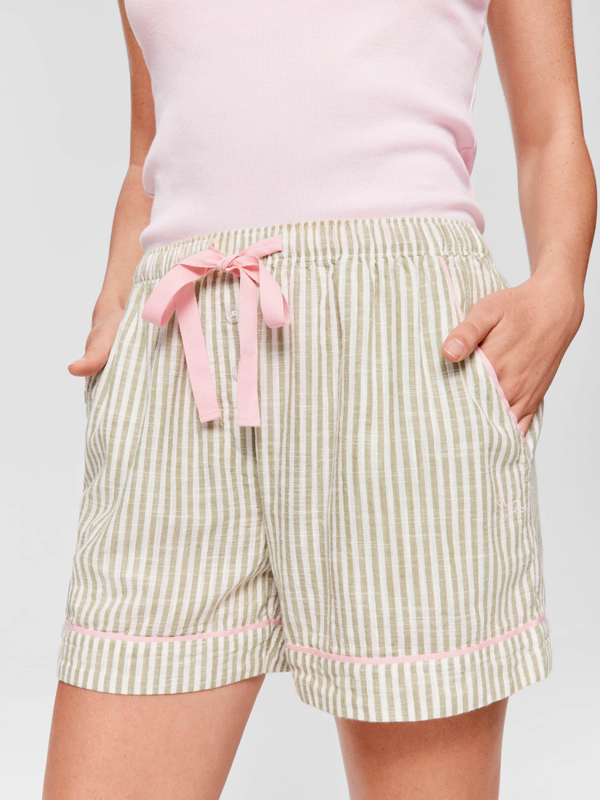 Sage Stripe 100% Cotton Mid Short