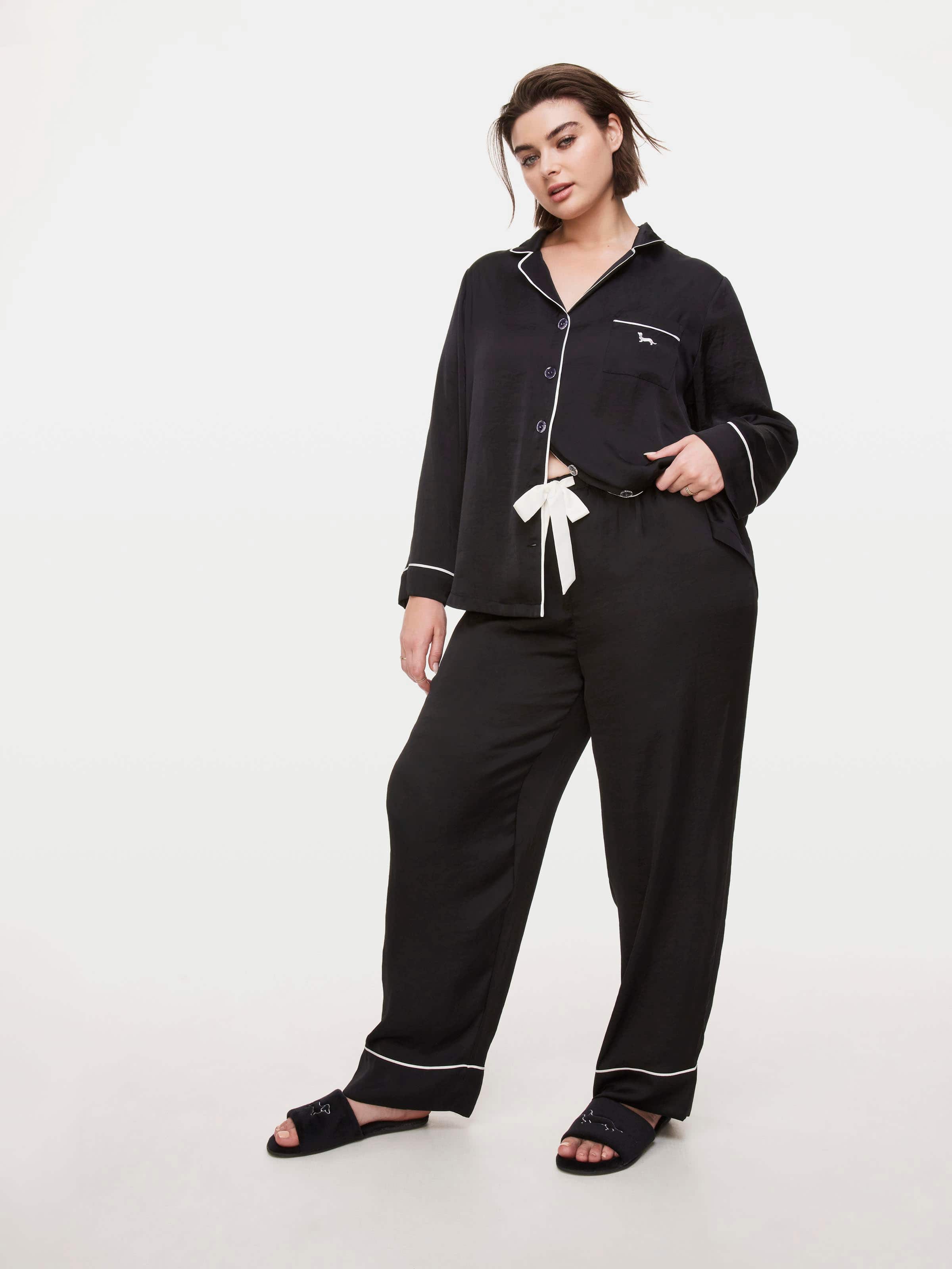 Image for P.A. Plus Long Black Chic Satin Pj Set from Peter Alexander