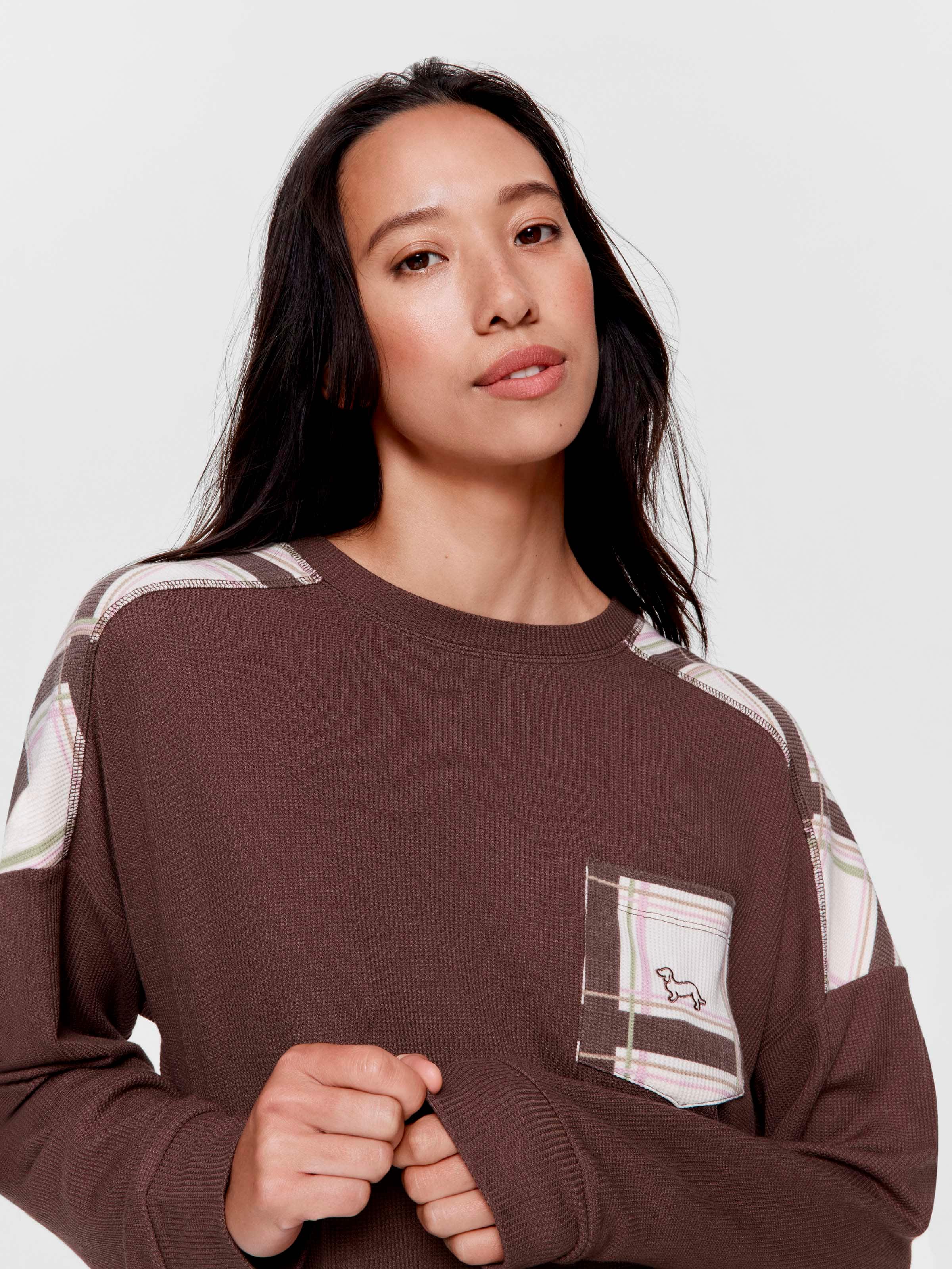 Grandpa Check Waffle Long Sleeve Top