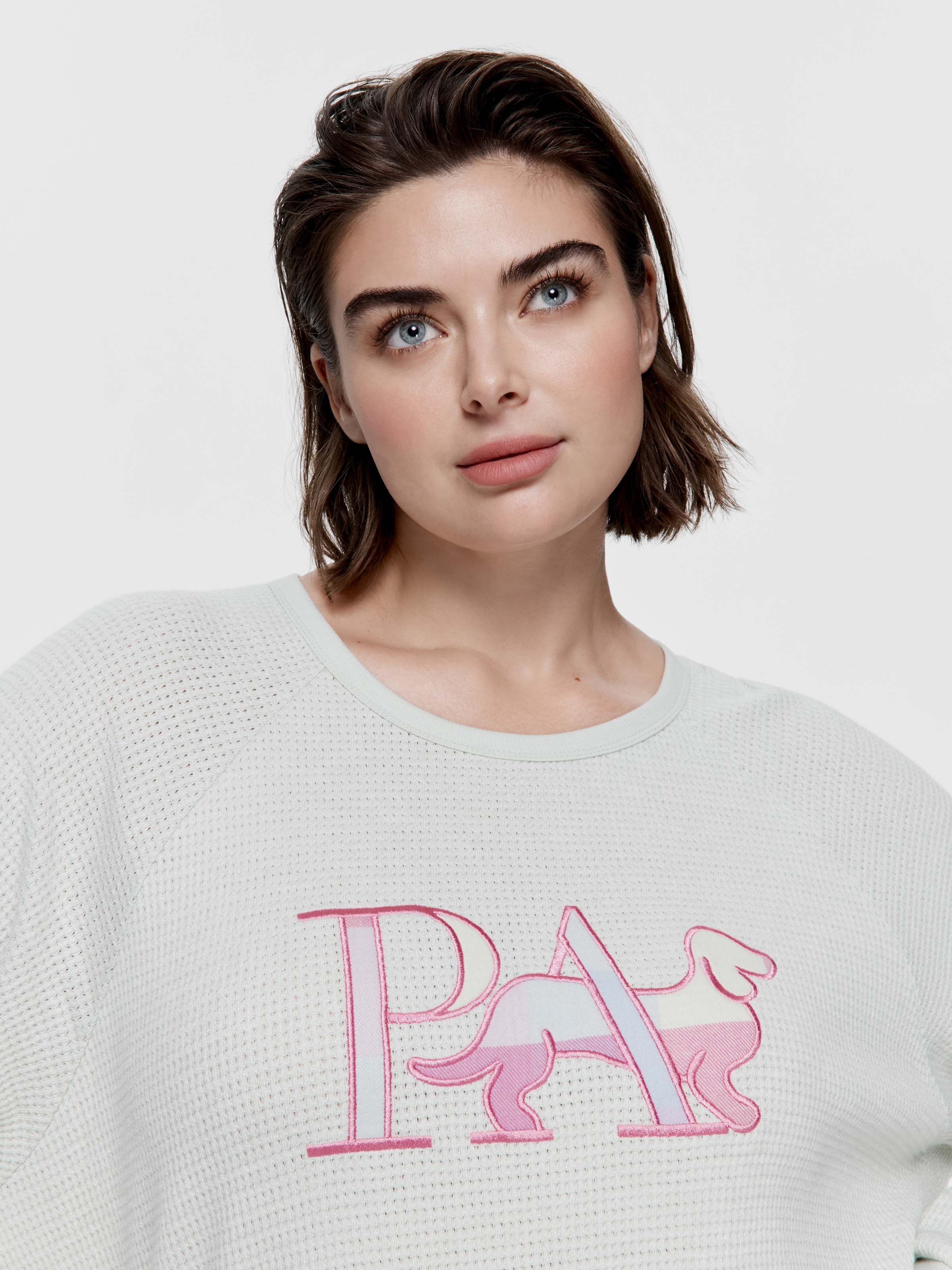 P.A. Plus Mint Buffalo Check Logo Waffle Sweater