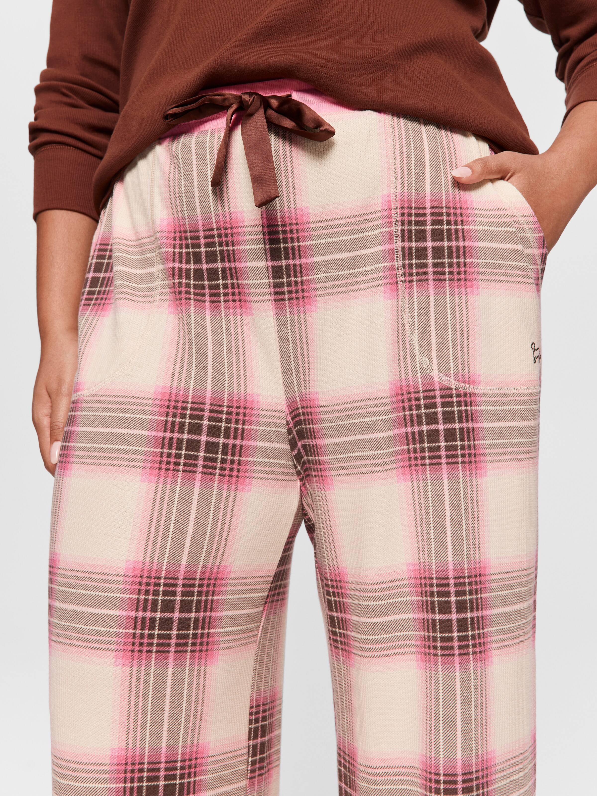 Image for P.A. Plus Pink &amp; Brown Waffle Check Wide Leg Pj Pant from Peter Alexander