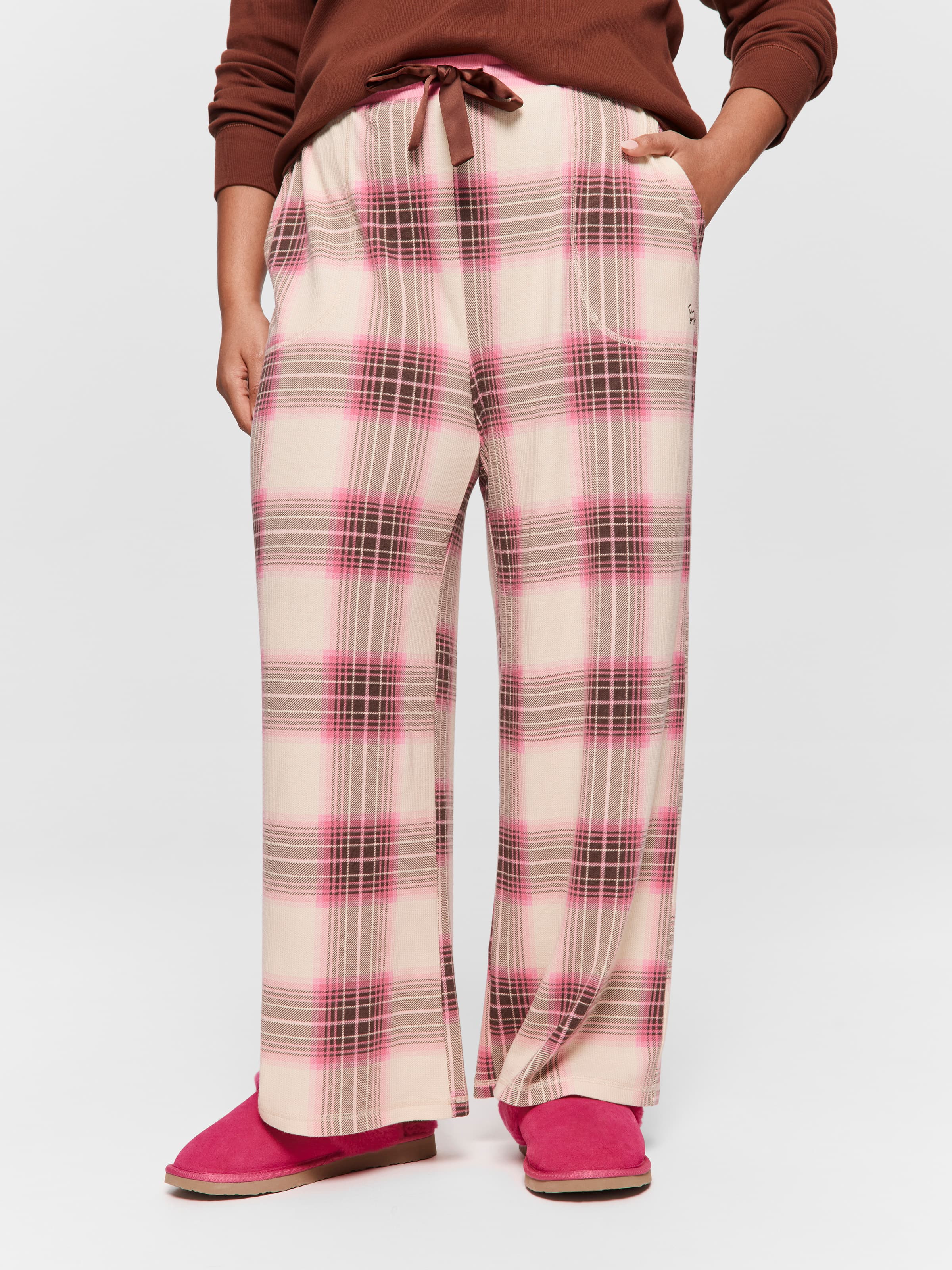 Image for P.A. Plus Pink &amp; Brown Waffle Check Wide Leg Pj Pant from Peter Alexander