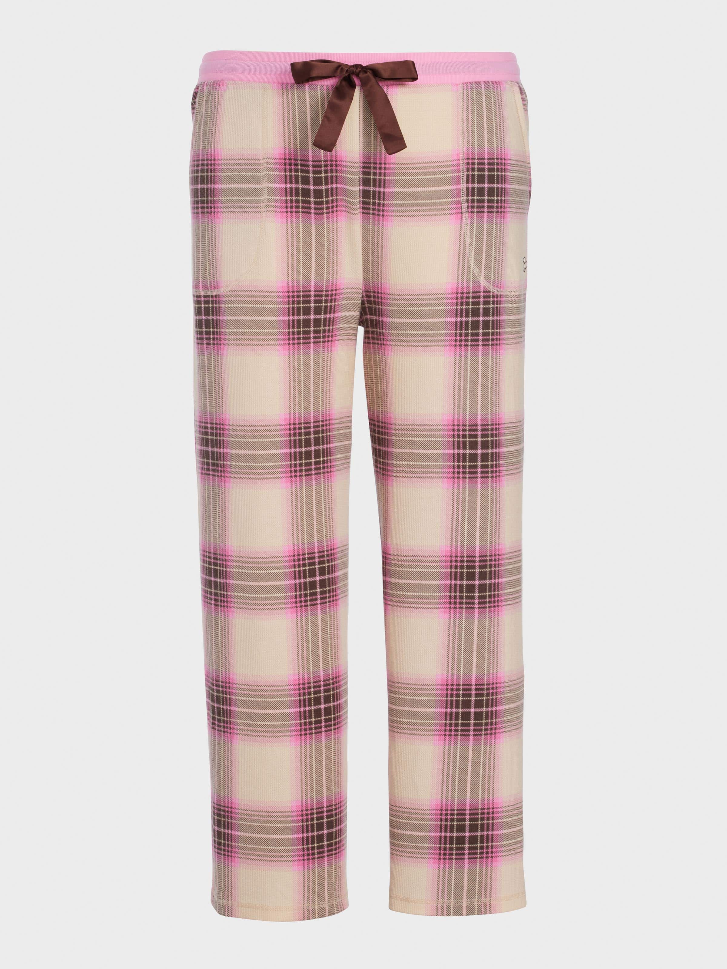 Image for P.A. Plus Pink &amp; Brown Waffle Check Wide Leg Pj Pant from Peter Alexander