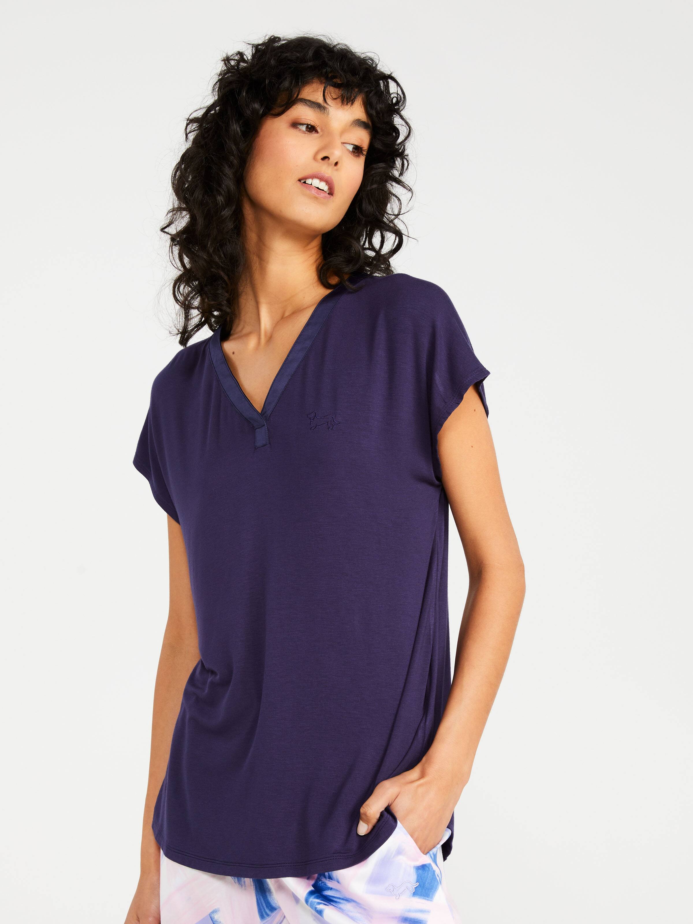 P.A. Classic Navy Satin Trim Top