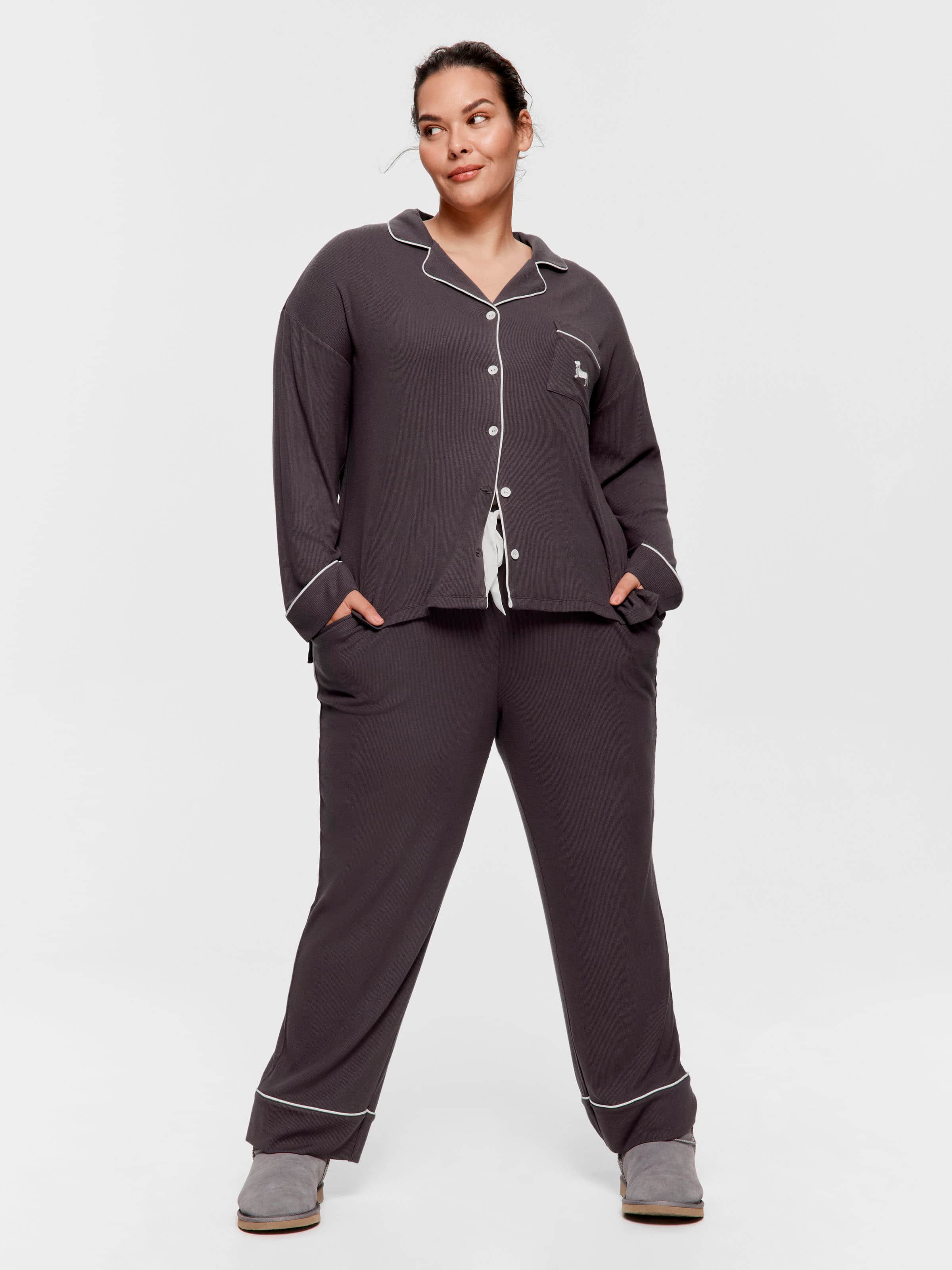 P.A. Plus Charcoal Bamboo Rib Long Pj Set