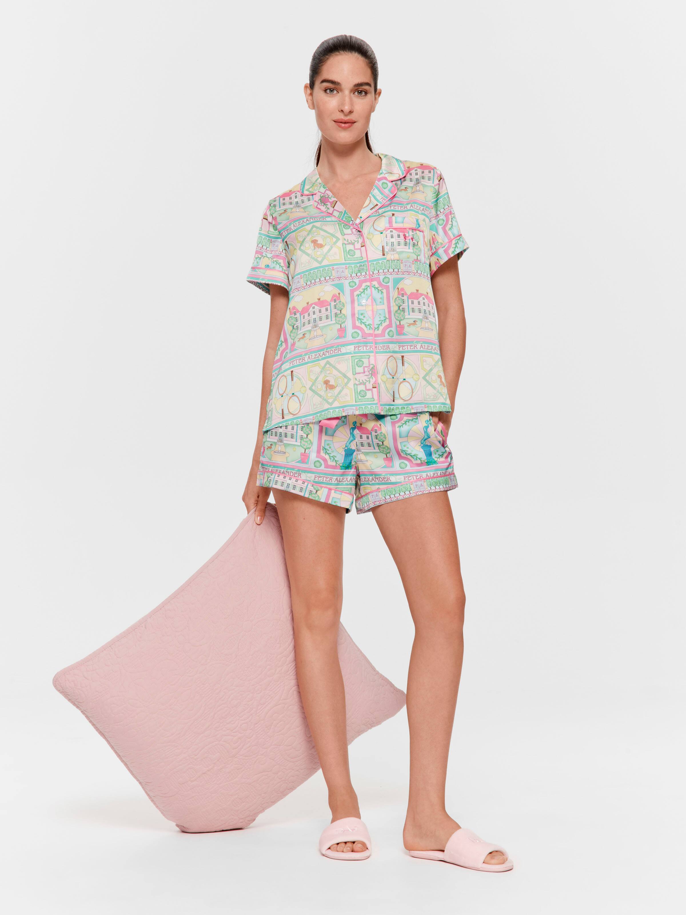 Pastel Garden Chic Satin Shortie Pj Set