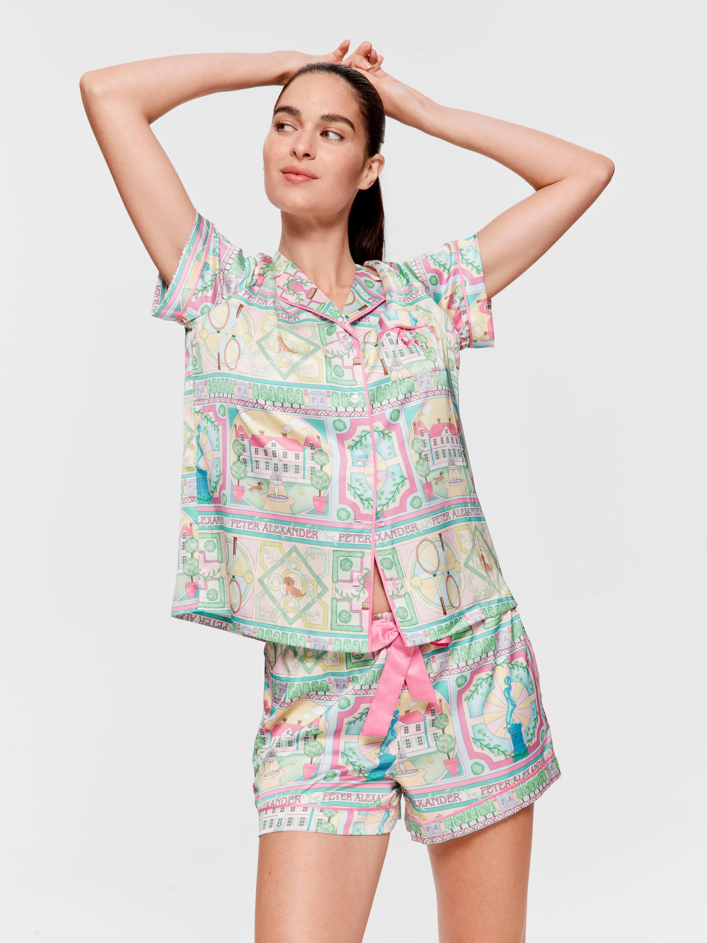 Pastel Garden Chic Satin Shortie Pj Set