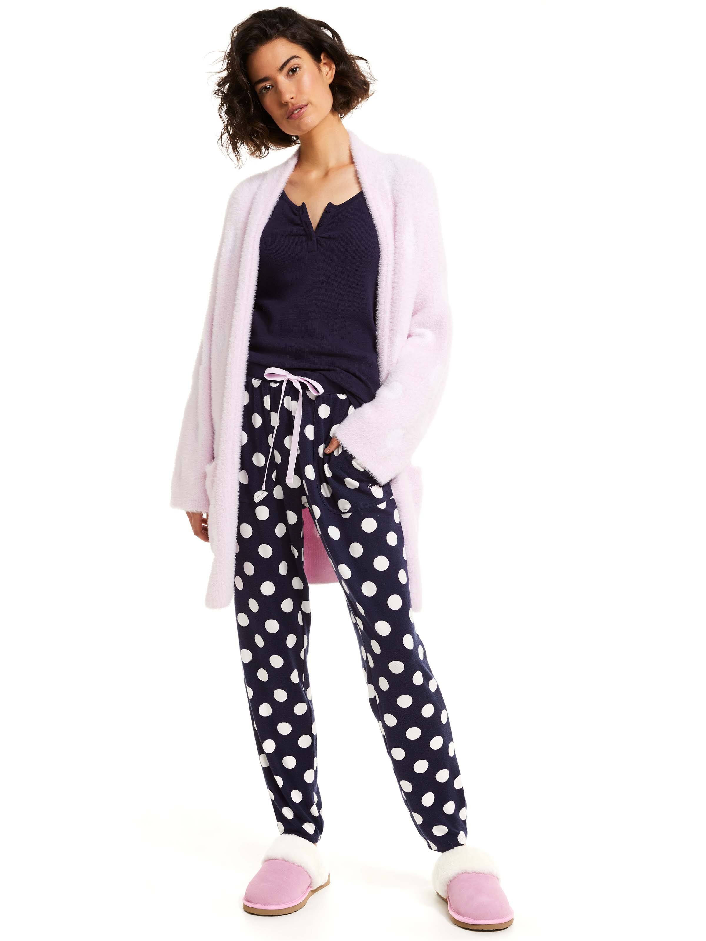 Navy Spot Plush Pj Pant