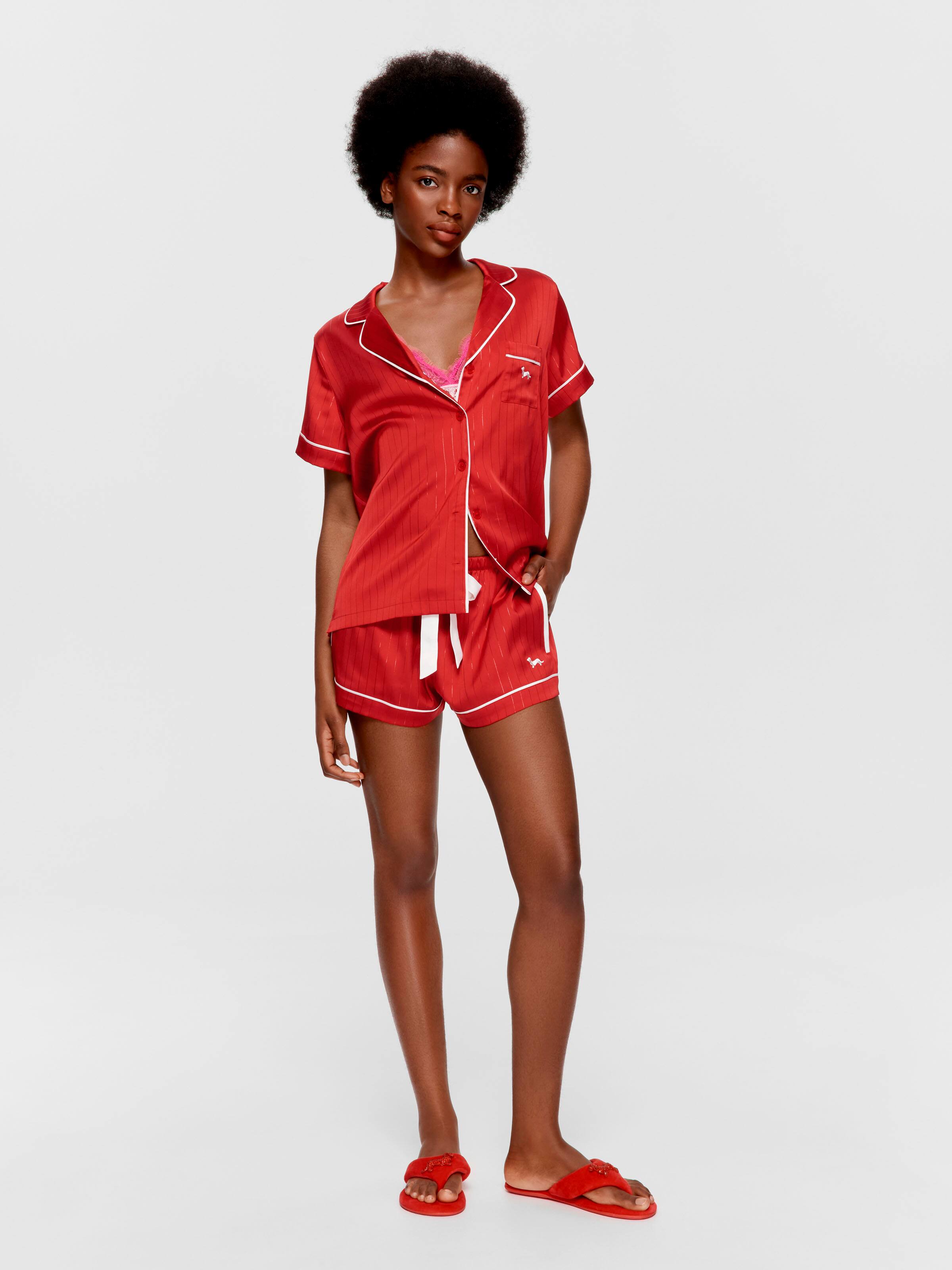 Red Lurex Satin Tux Luxe Mini Short