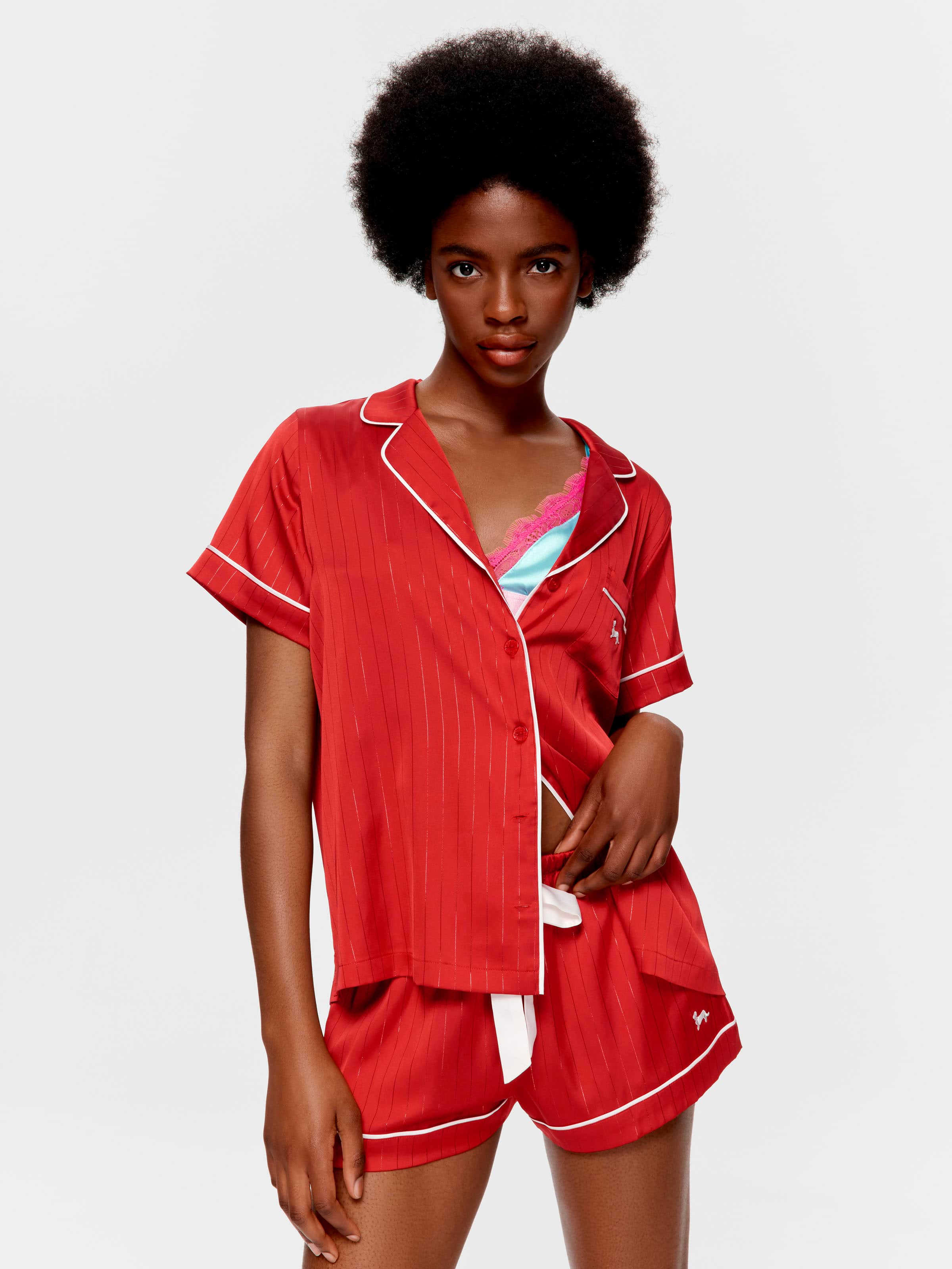 Red Lurex Satin Tux Luxe Mini Short