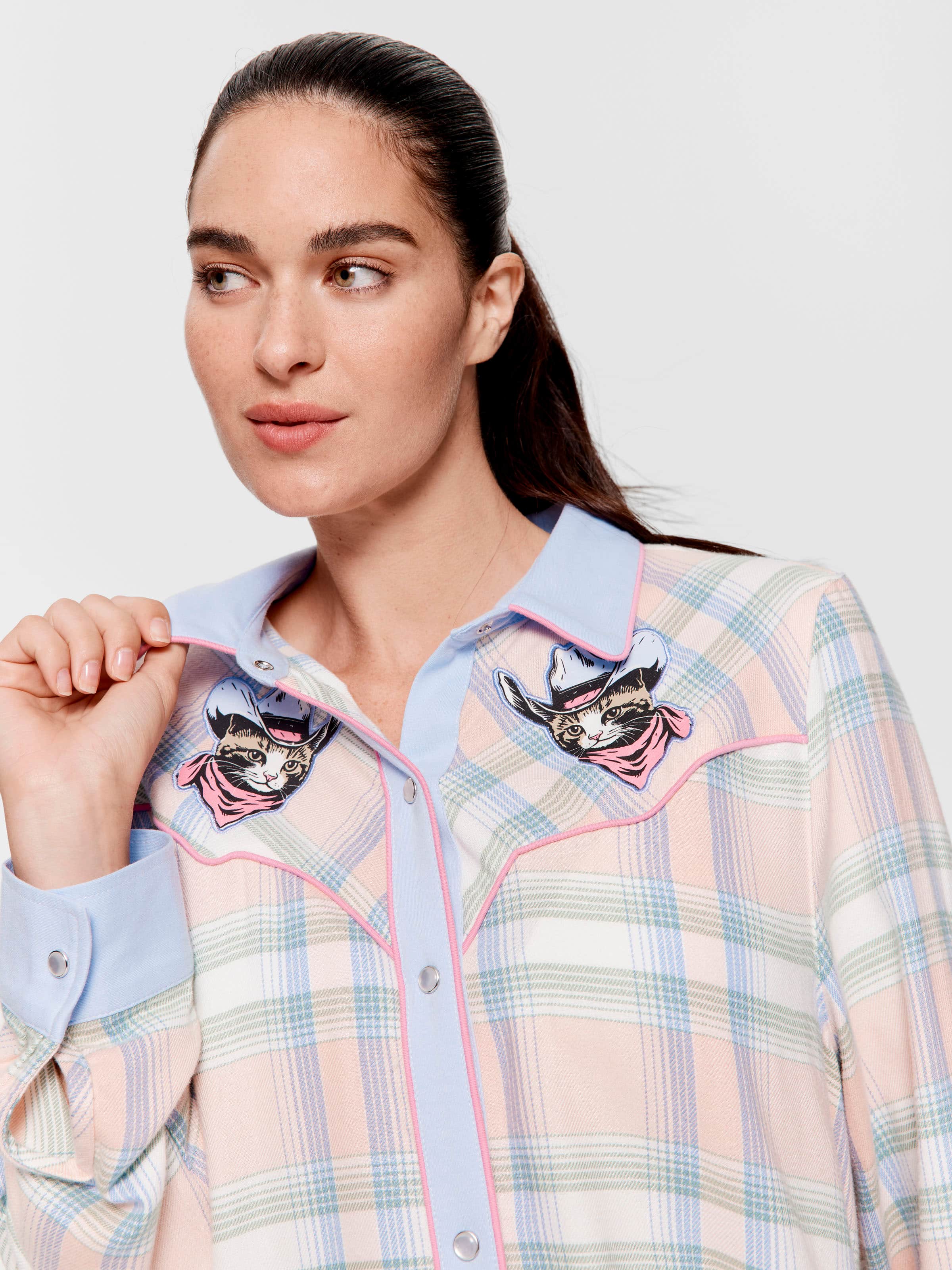 Image for Cowboy Kitty Long Sleeve Flannelette Nightshirt from Peter Alexander