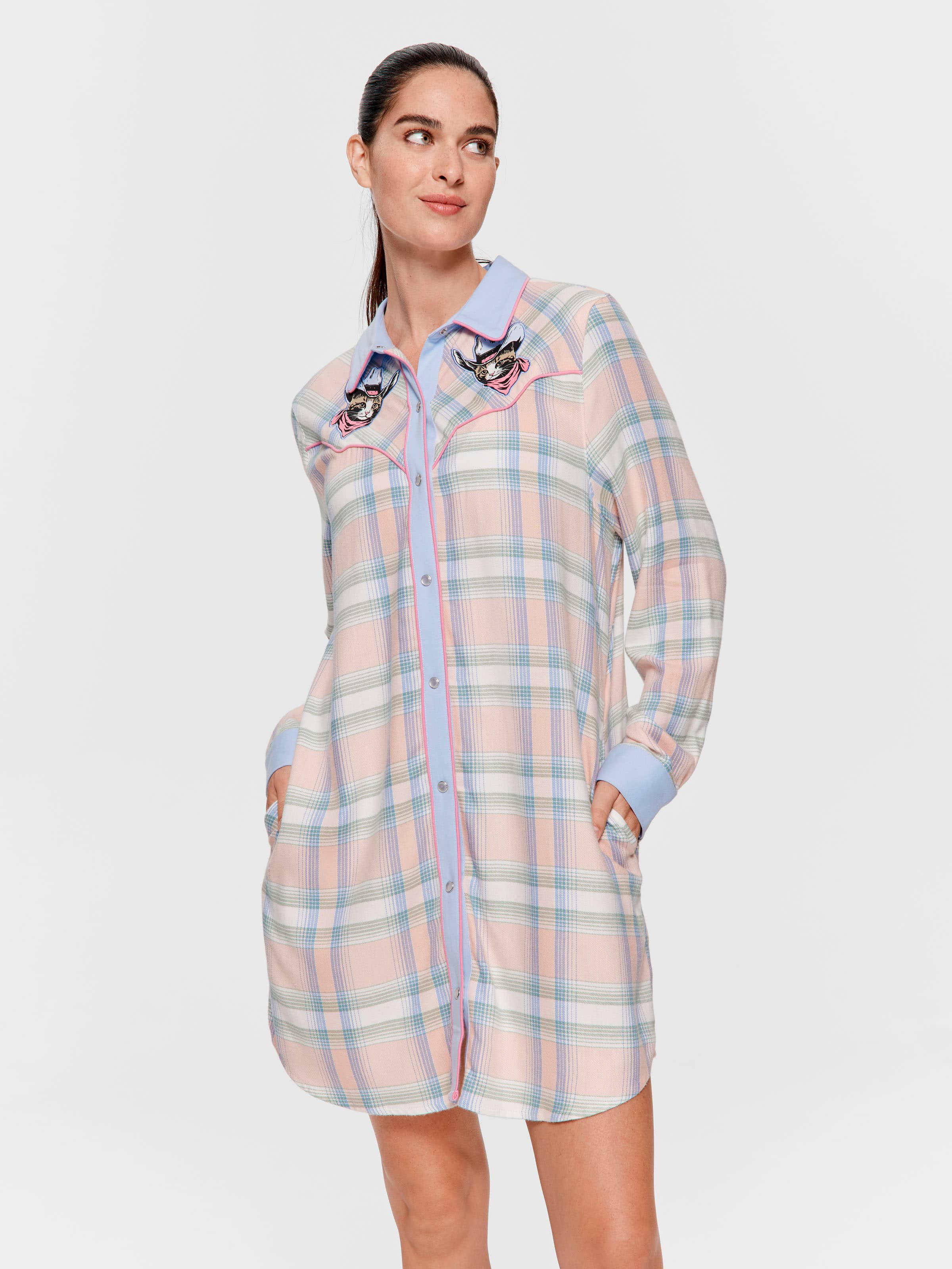 Image for Cowboy Kitty Long Sleeve Flannelette Nightshirt from Peter Alexander