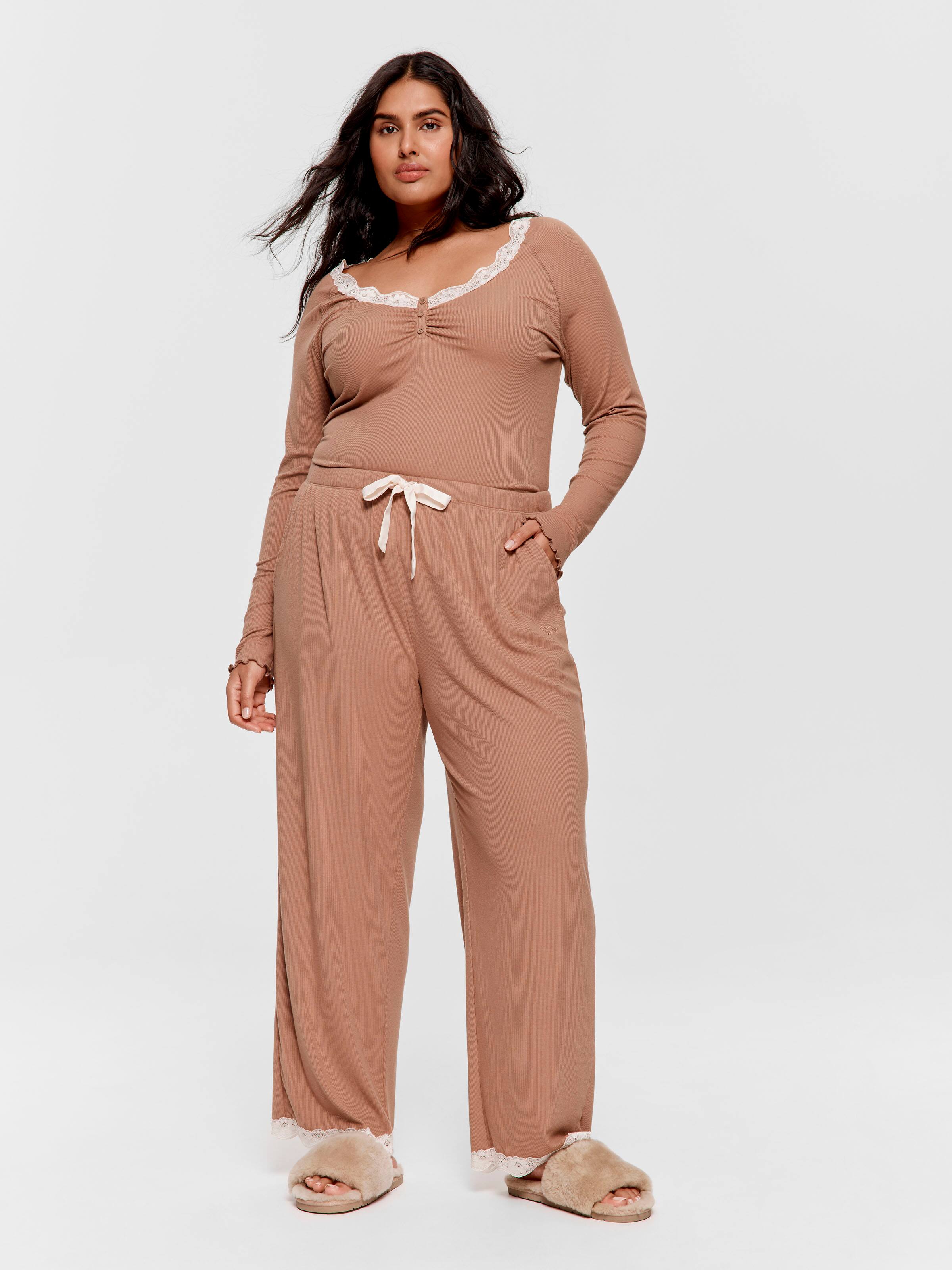 P.A. Plus Brown Bamboo Rib Straight Leg Pj Pant