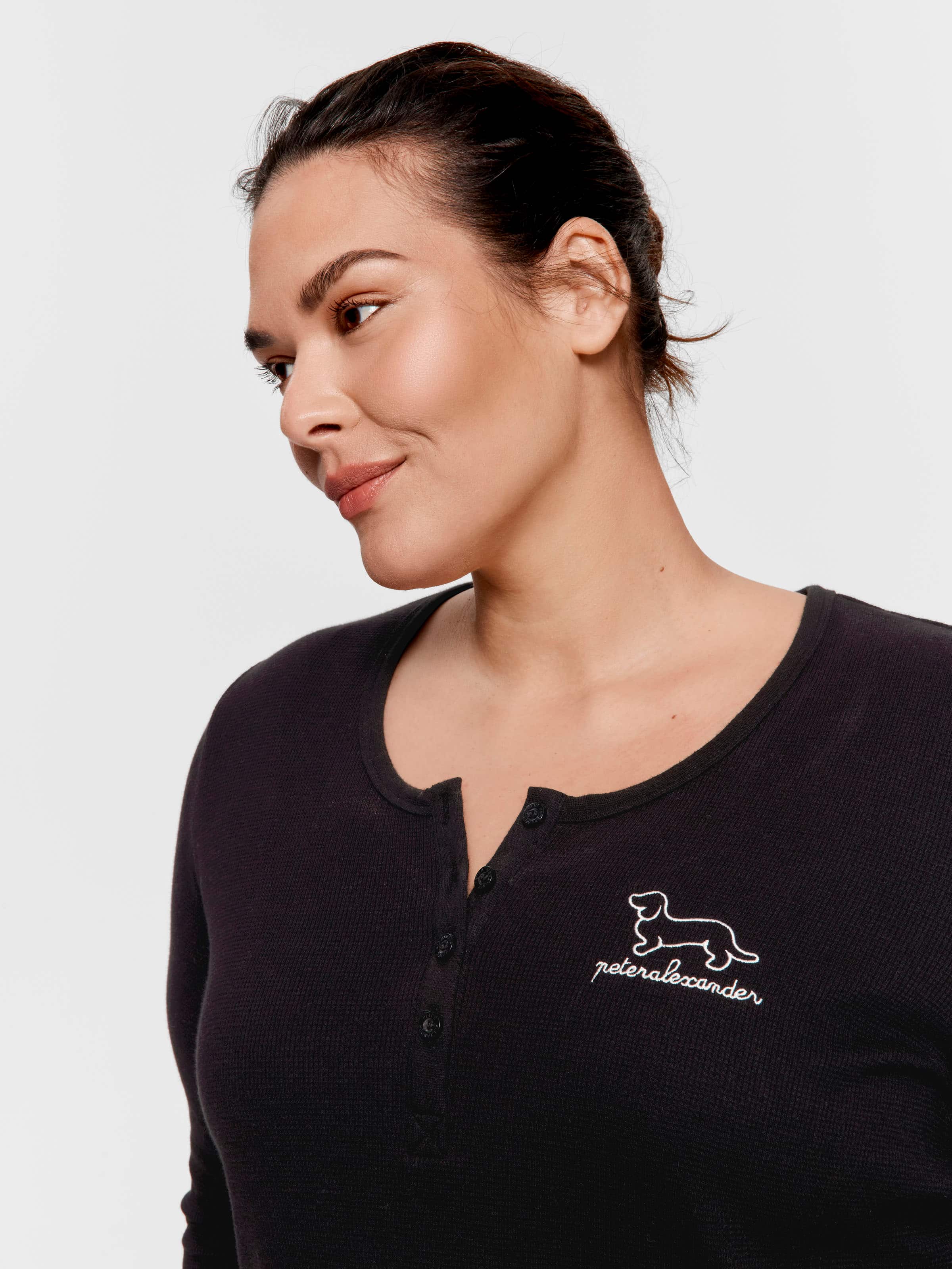 P.A. Plus Black Waffle Henley Long Sleeve Top
