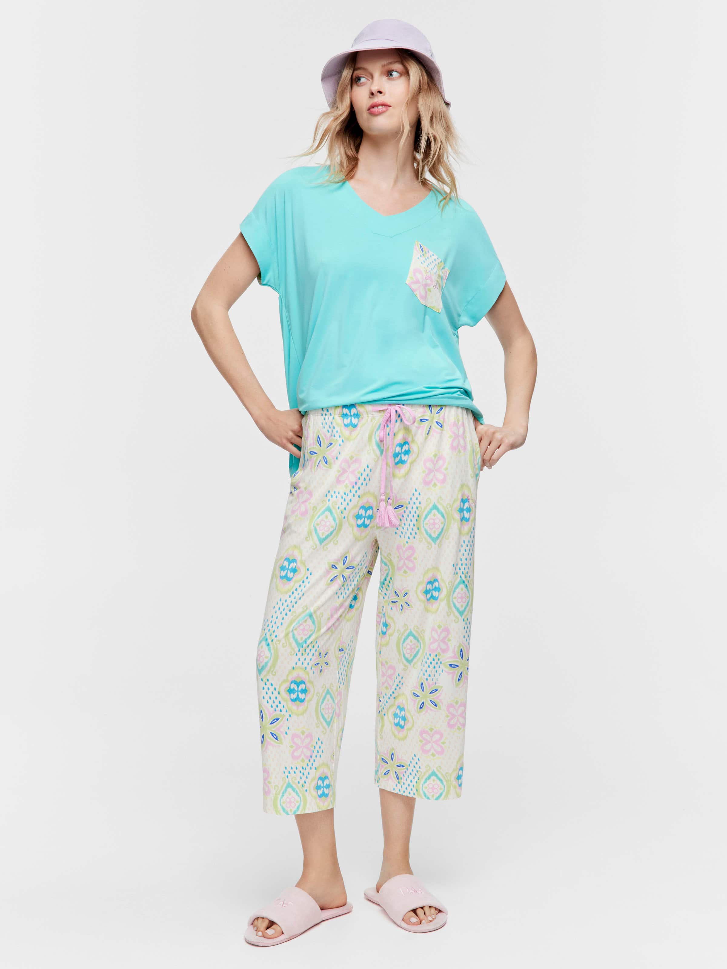 Pastel Printed 3/4 Pj Pant