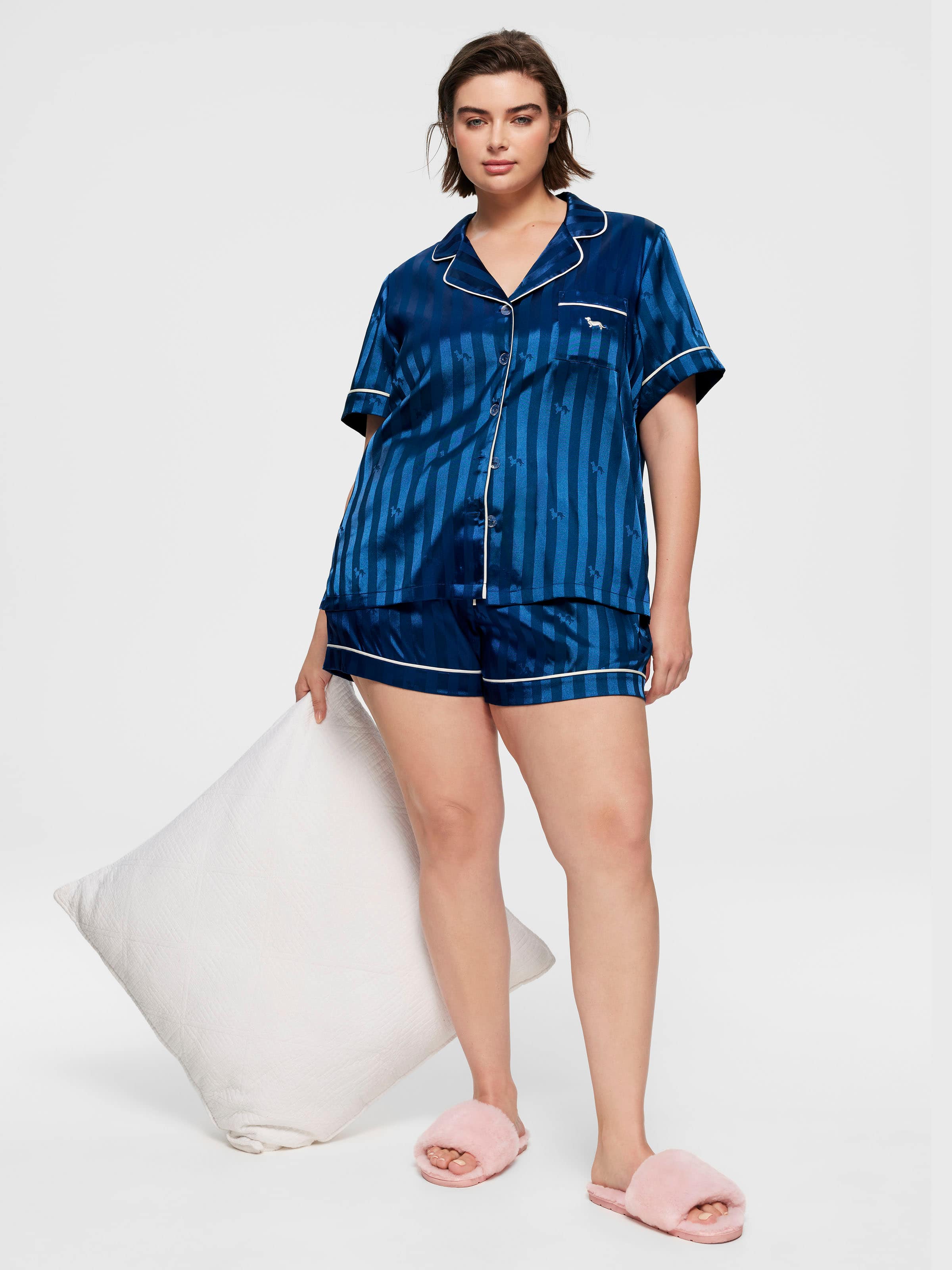 Image for P.A. Plus Navy Penny Chic Satin Stripe Pj Set from Peter Alexander