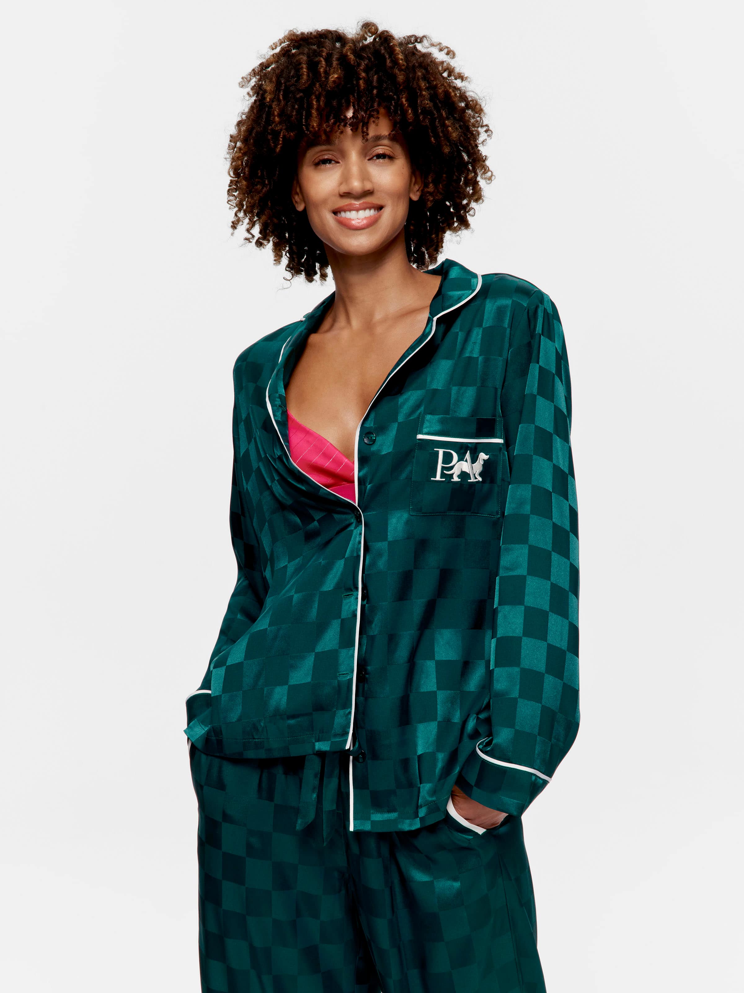 Jolly Green Satin Long Sleeve Classic Pj Set - Peter Alexander Online