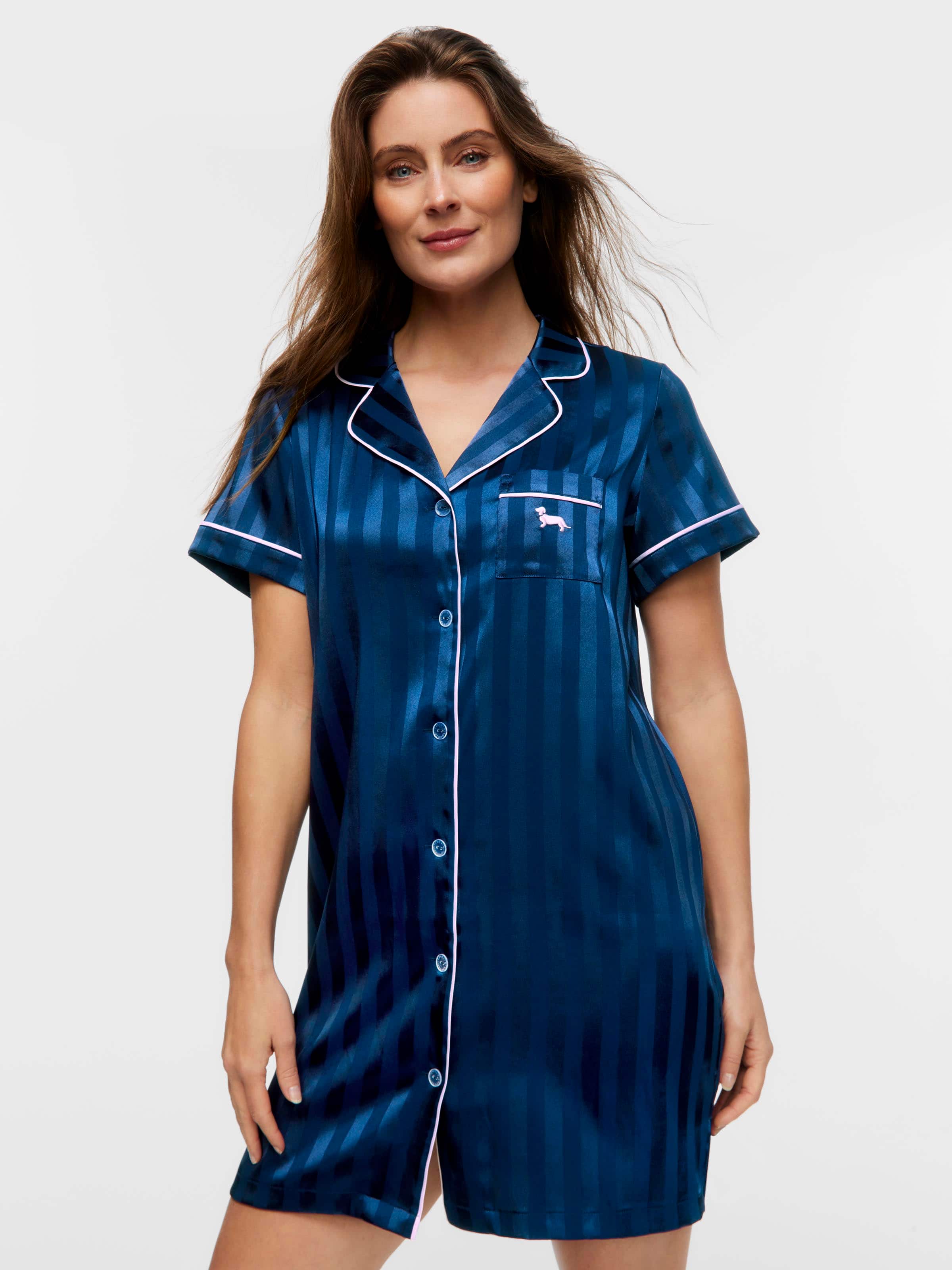 Navy Stripe Short Sleeve Nightshirt