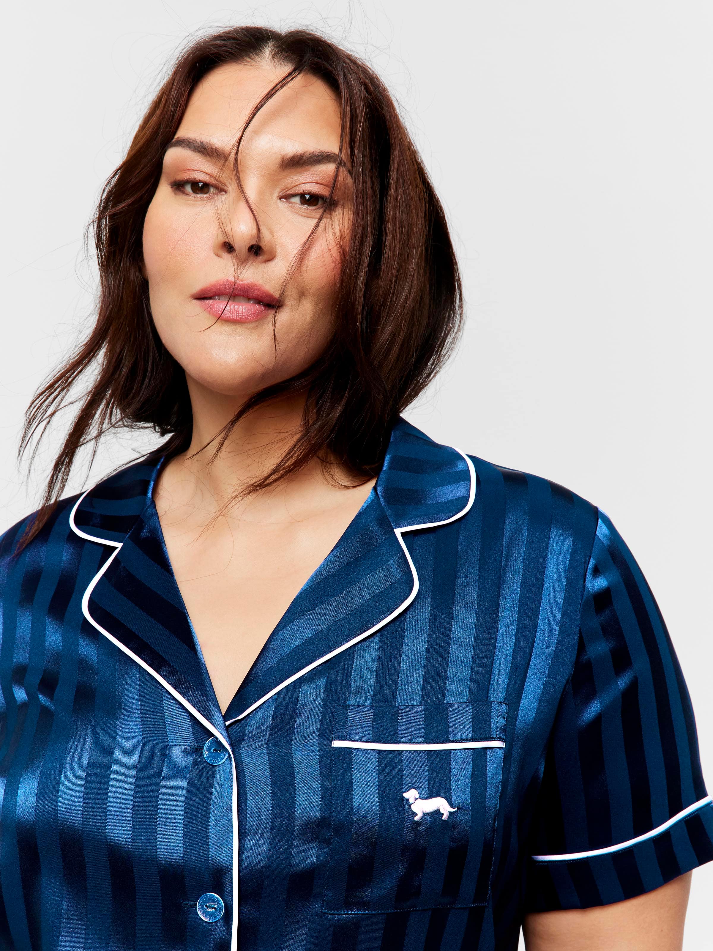 Image for P.A. Plus Navy Stripe Short Sleeve Satin Nightshirt from Peter Alexander