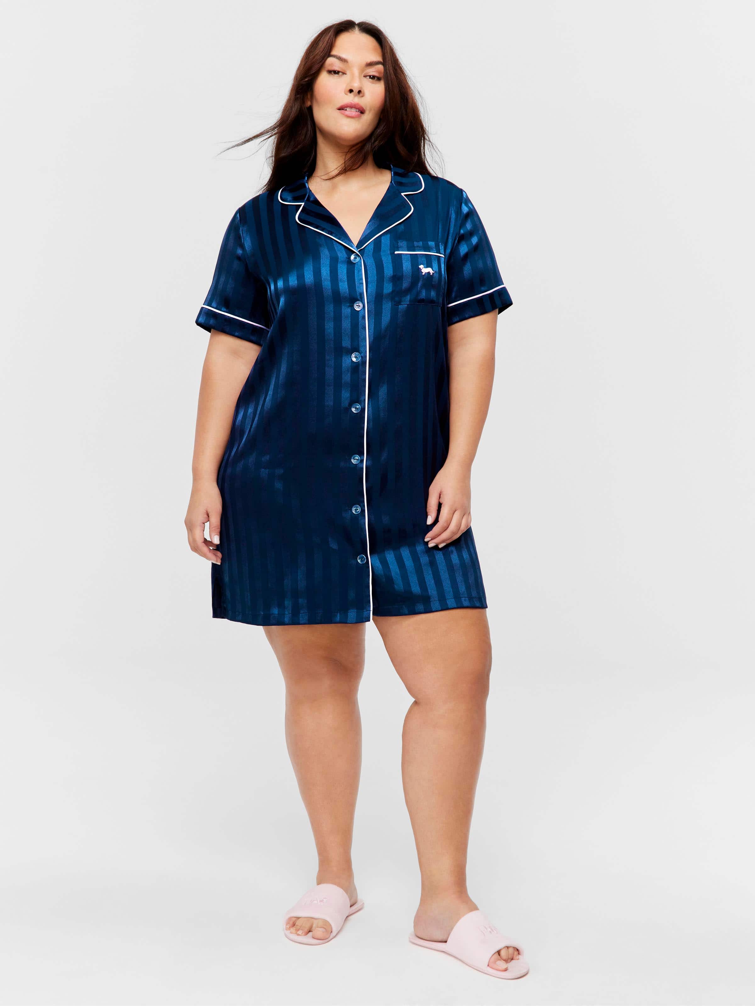 Image for P.A. Plus Navy Stripe Short Sleeve Satin Nightshirt from Peter Alexander