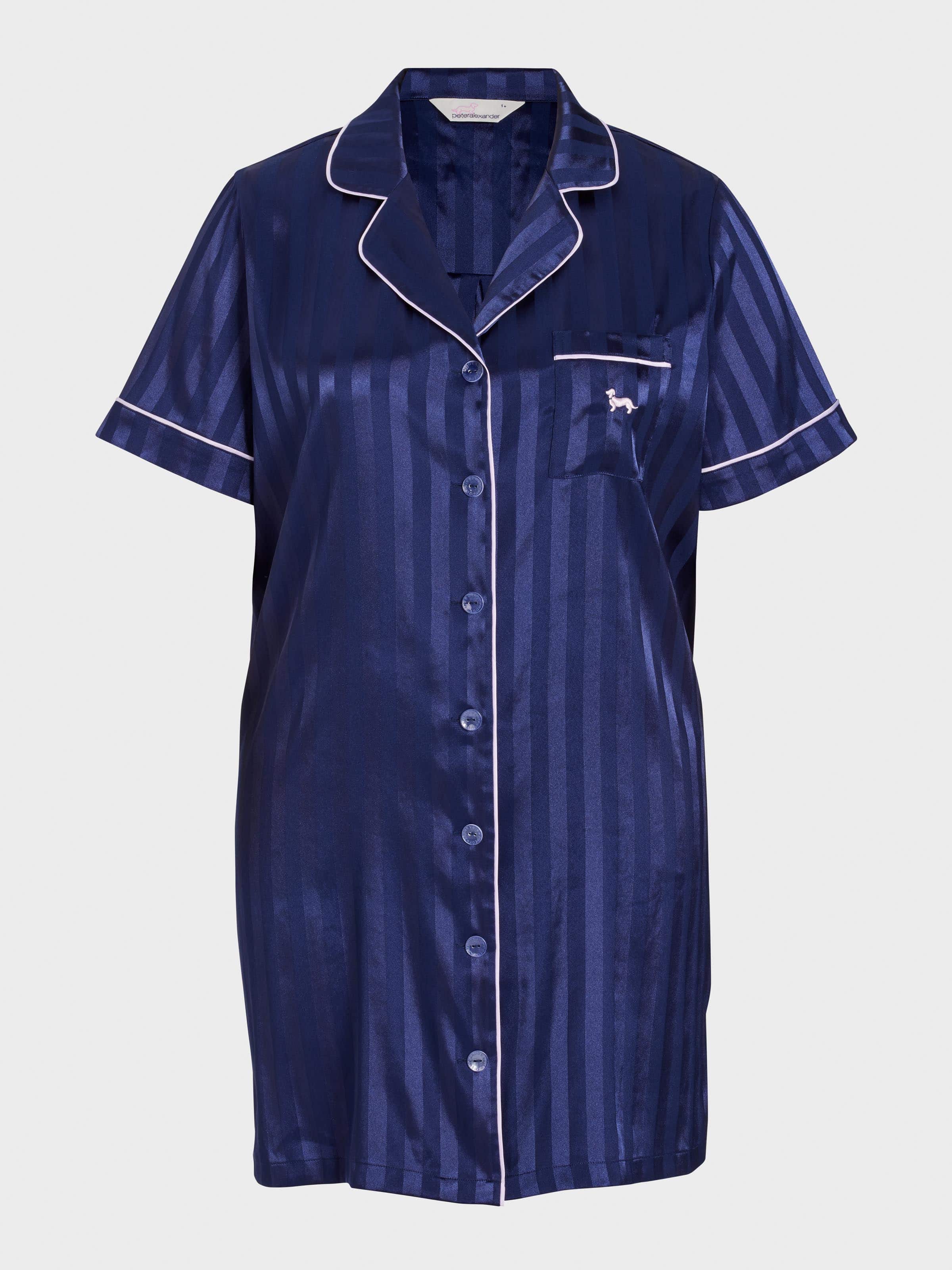 Image for P.A. Plus Navy Stripe Short Sleeve Satin Nightshirt from Peter Alexander