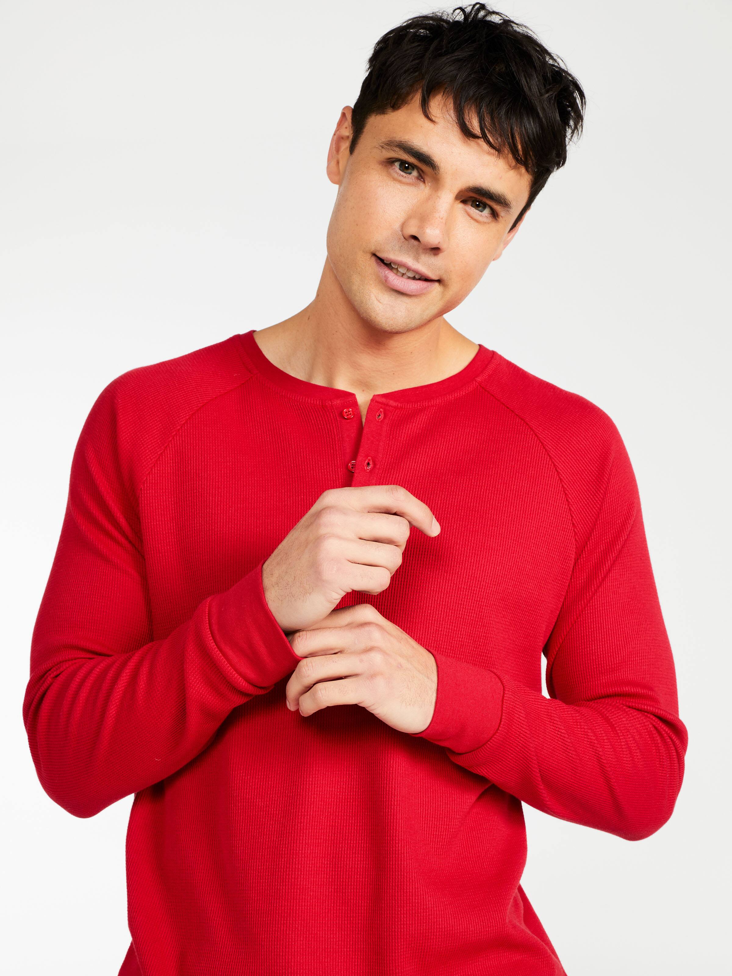 Red Waffle Henley