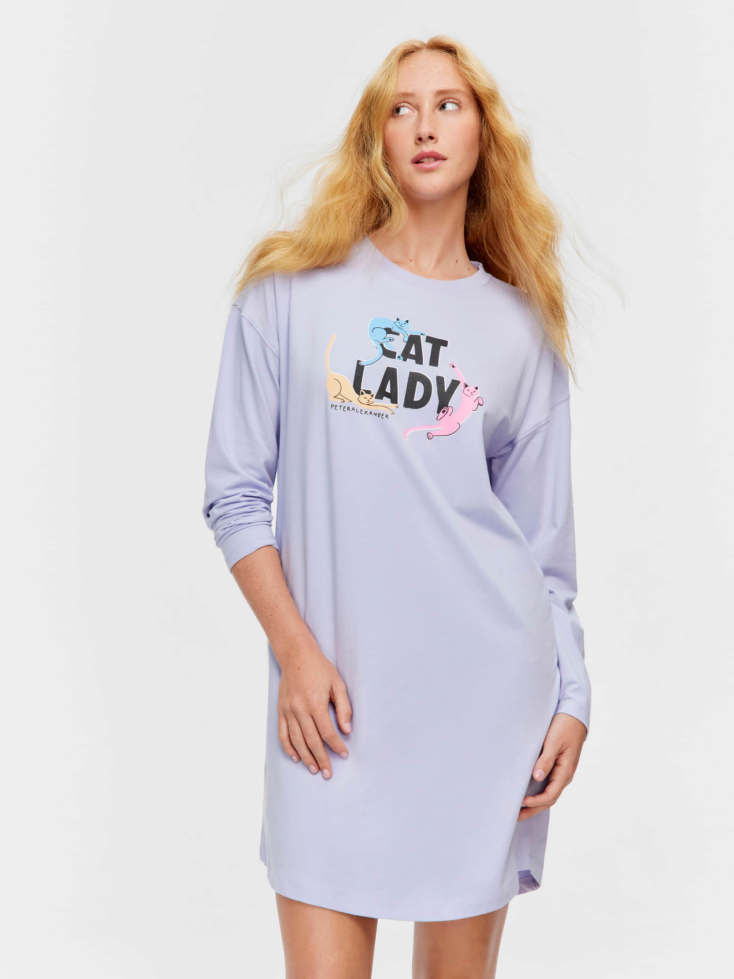 Image for Lilac Cat Lady Long Sleeve Nightie from Peter Alexander