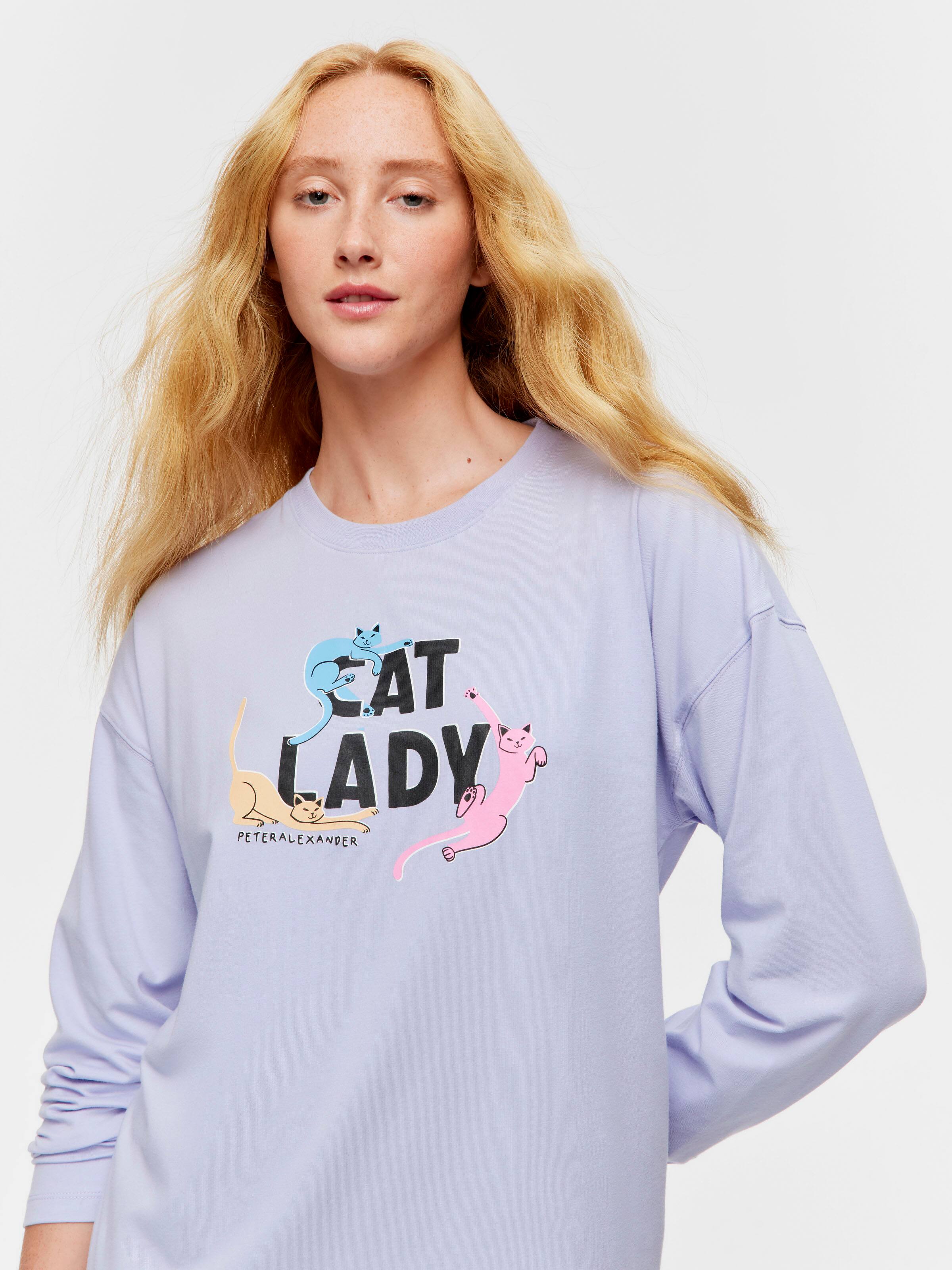 Lilac Cat Lady Long Sleeve Nightie
