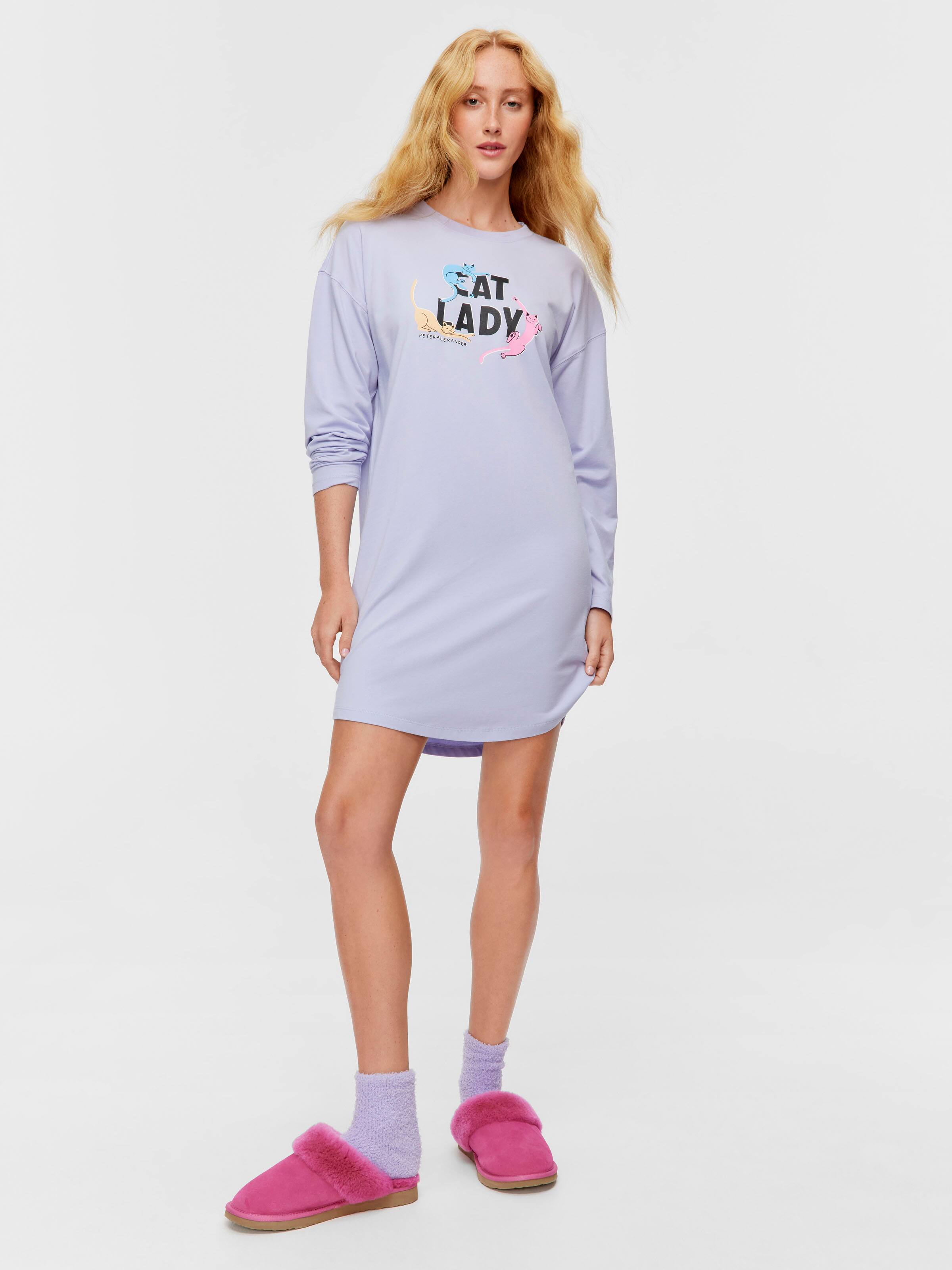 Lilac Cat Lady Long Sleeve Nightie