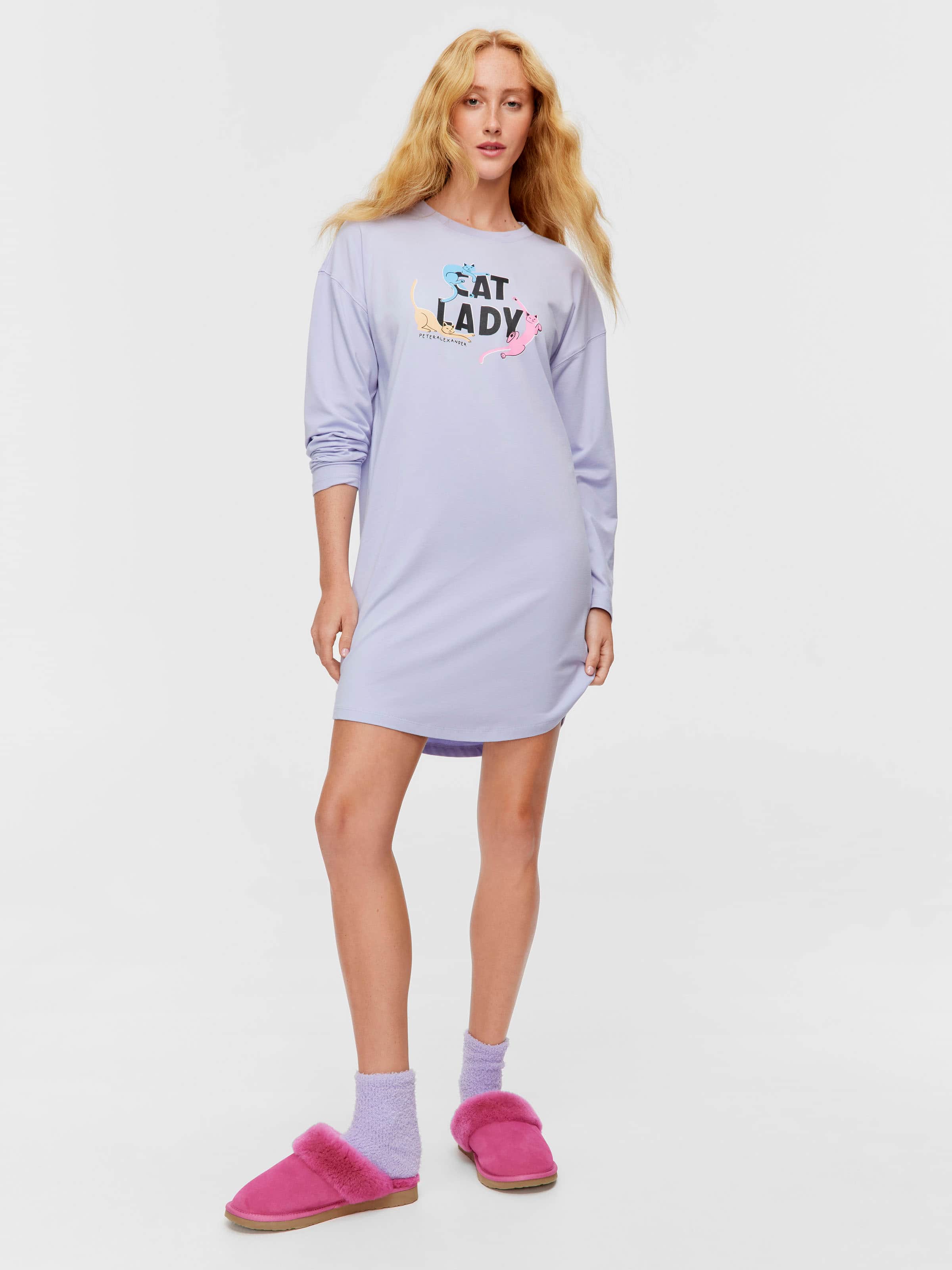 Image for Lilac Cat Lady Long Sleeve Nightie from Peter Alexander