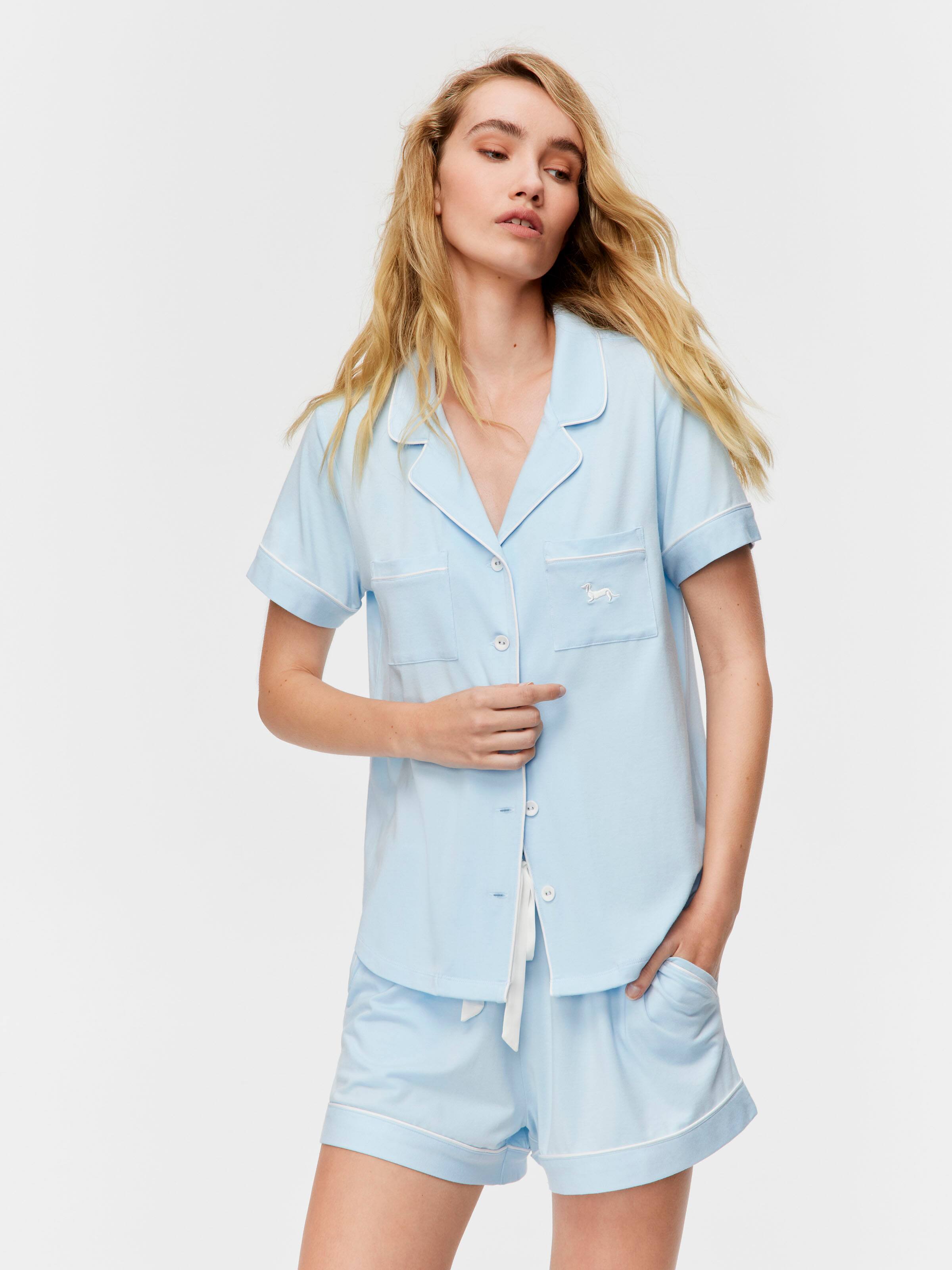 Pale Blue Bamboo Jersey Shortie Pj Set