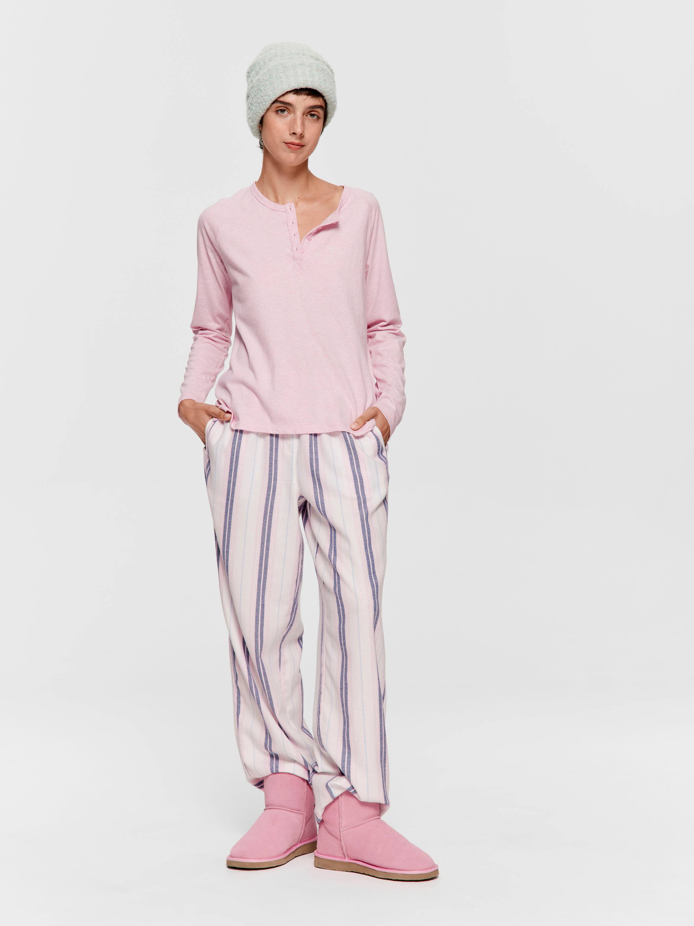 Image for Pink Henley Long Sleeve Top from Peter Alexander
