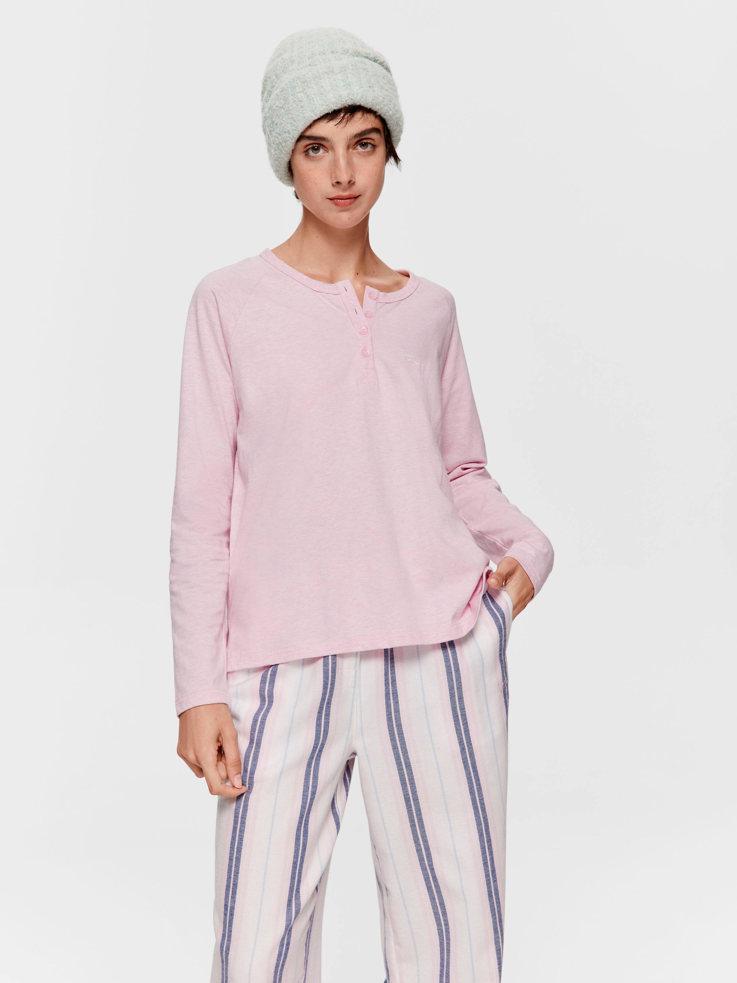 Image for Pink Henley Long Sleeve Top from Peter Alexander