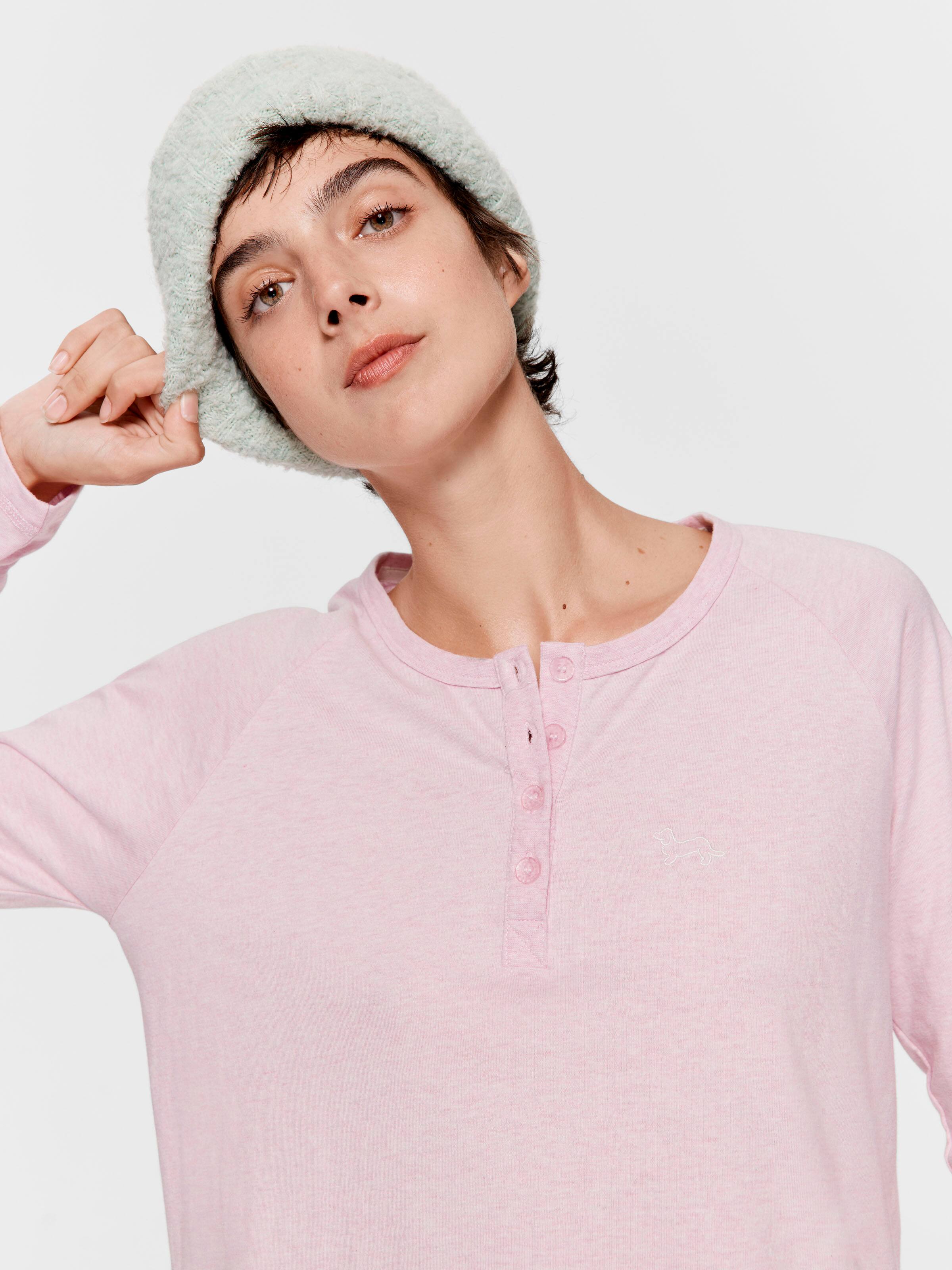 Pink Henley Long Sleeve Top