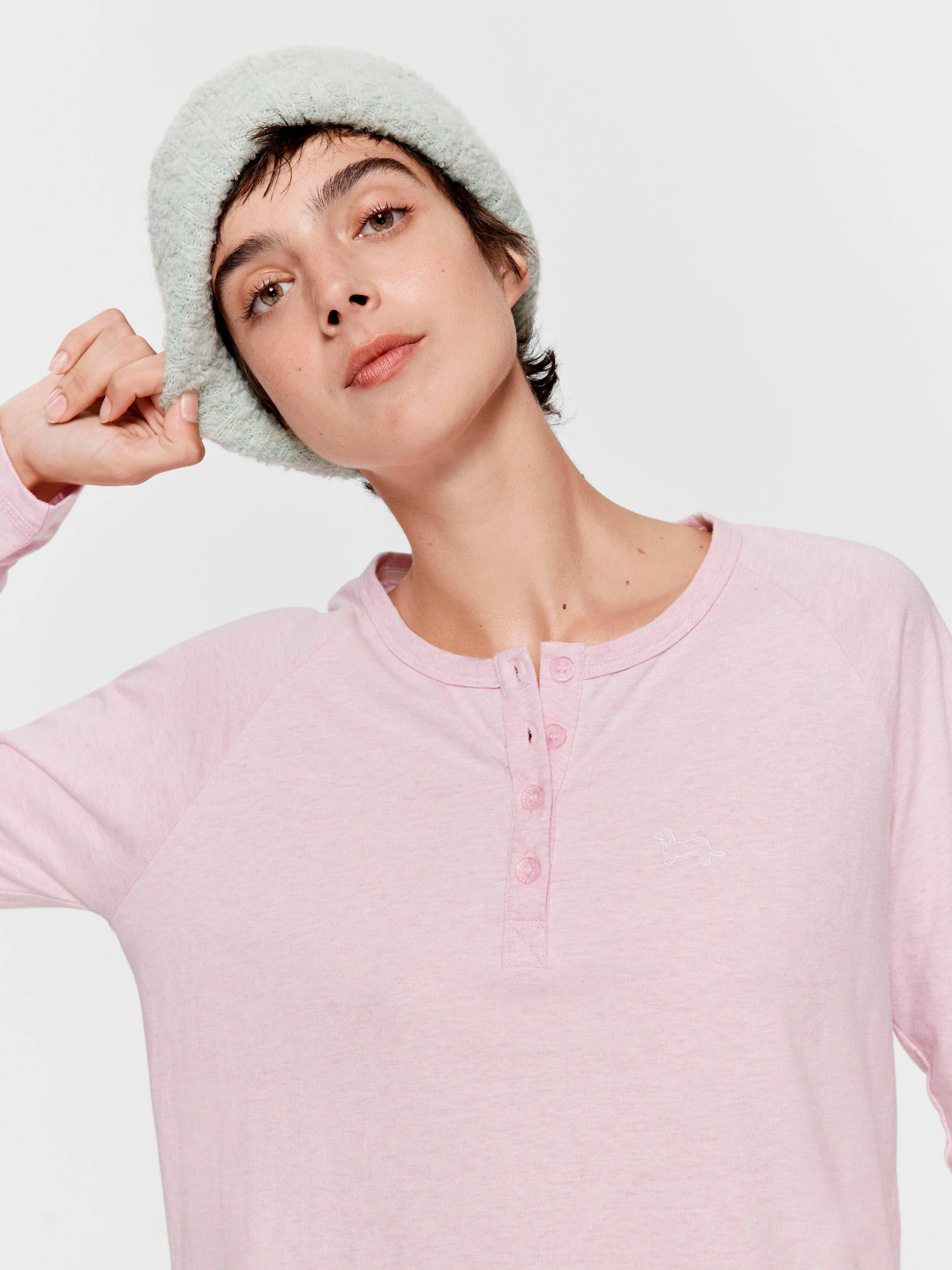 Image for Pink Henley Long Sleeve Top from Peter Alexander