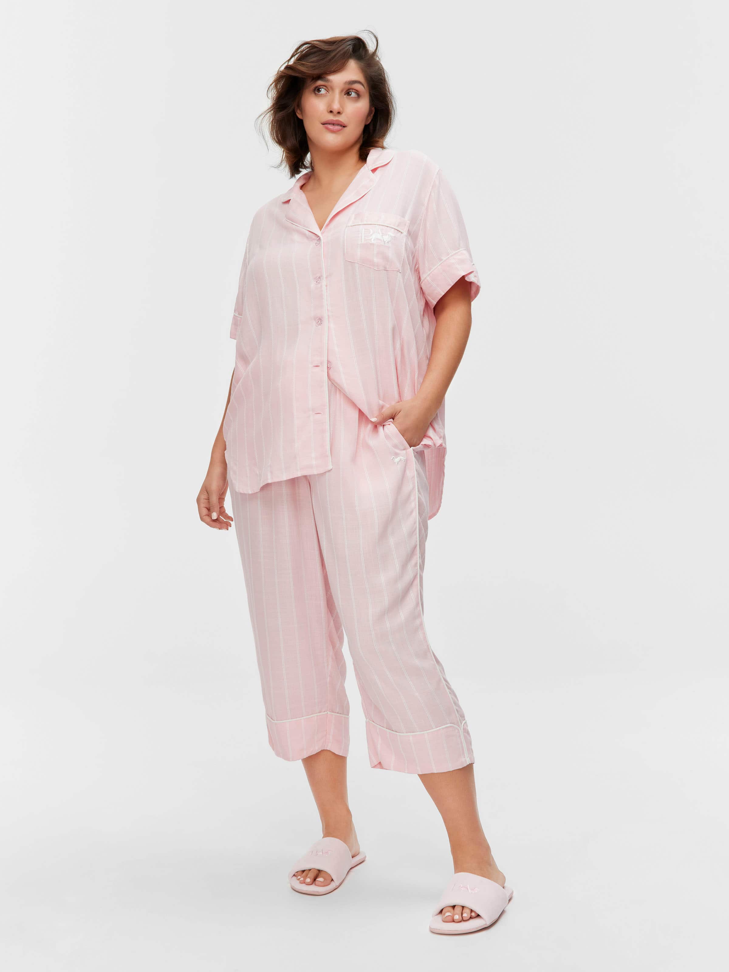 P.A. Plus Light Pink Stripe 100% Textured Viscose 3/4 Pj Pant
