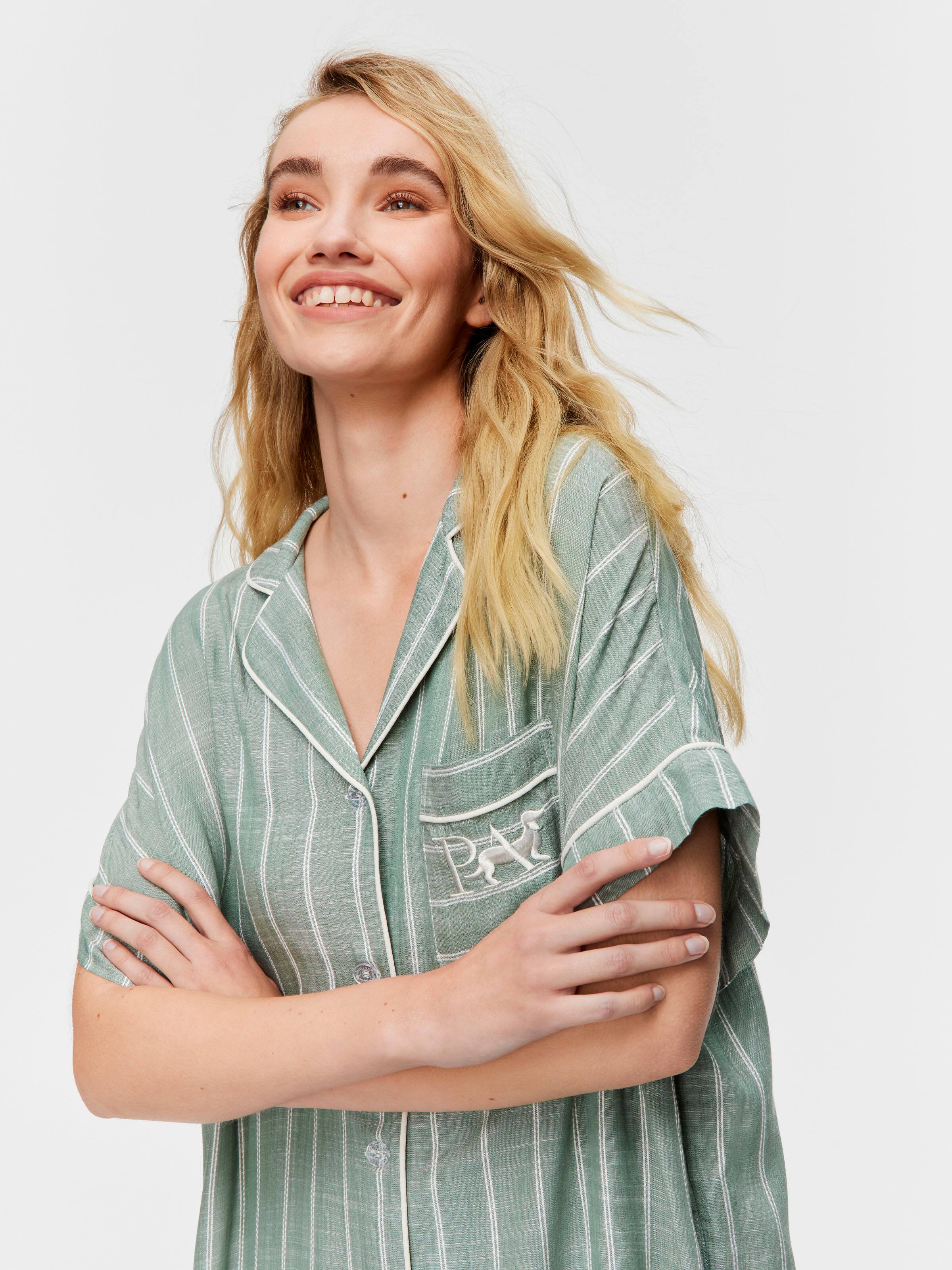 Green Stripe 100% Textured Viscose Nightshirt