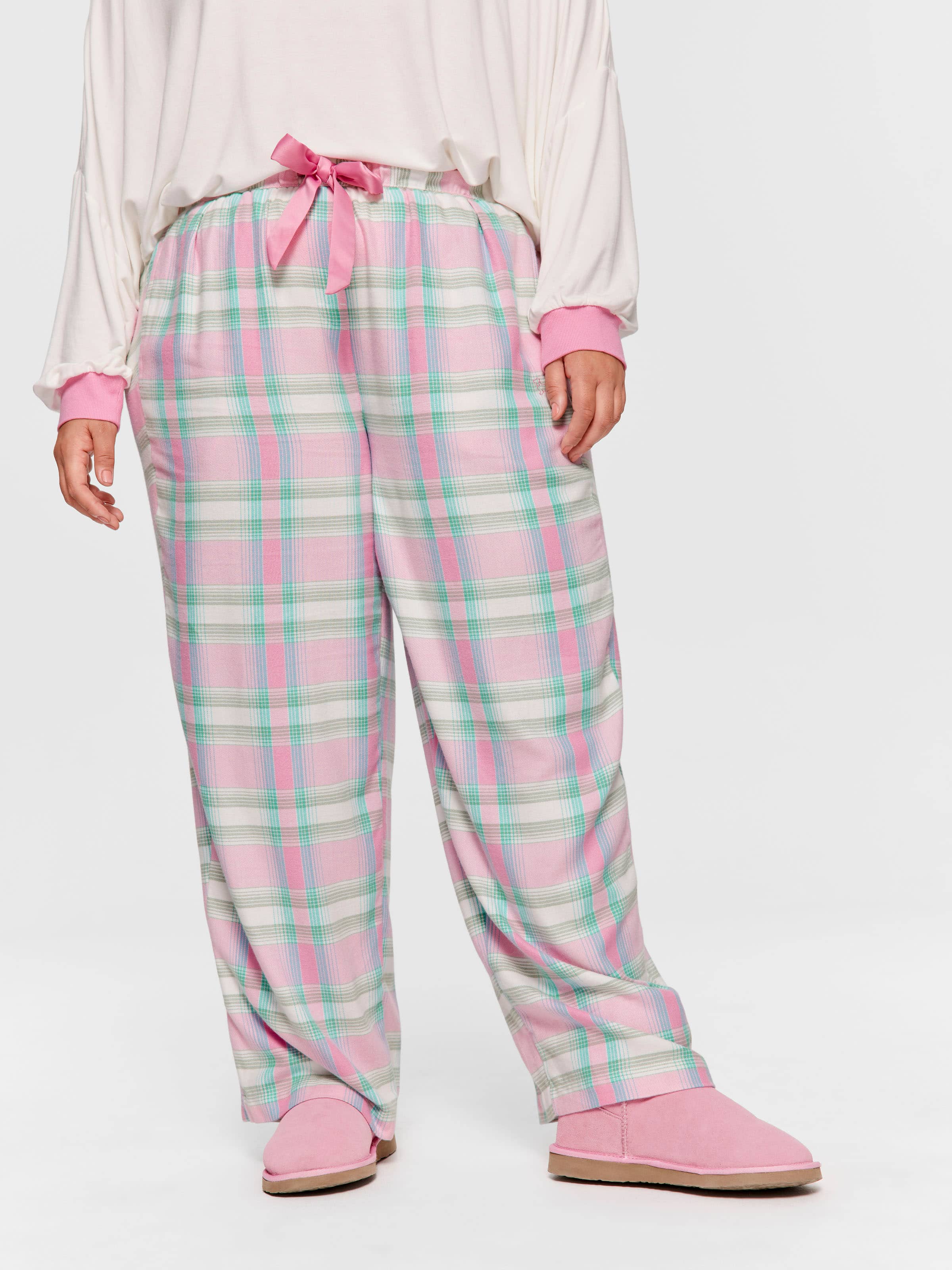 Image for P.A. Plus Pink Check Wide Leg Bamboo Flannelette Pj Pant from Peter Alexander