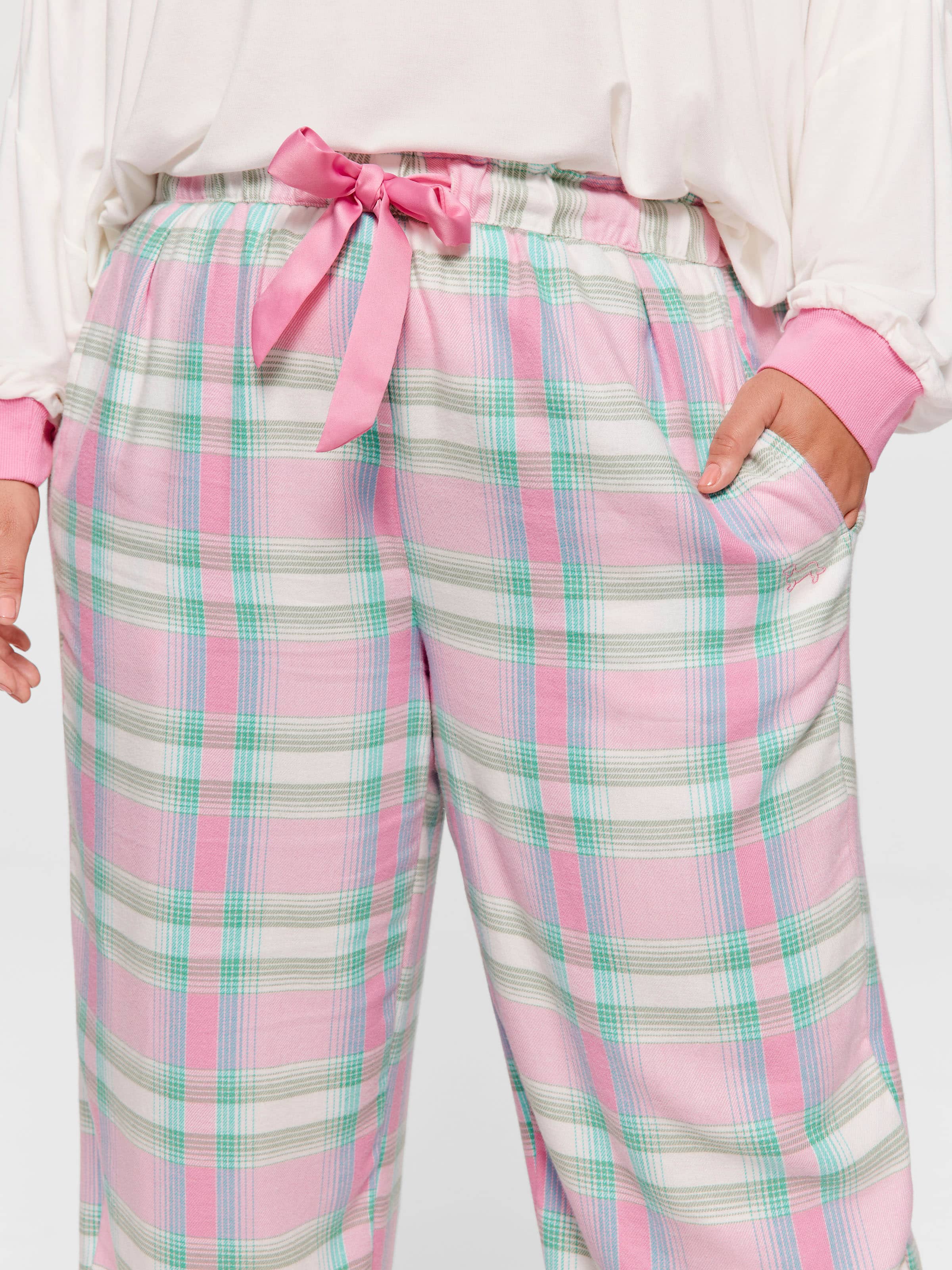 P.A. Plus Pink Check Wide Leg Bamboo Flannelette Pj Pant