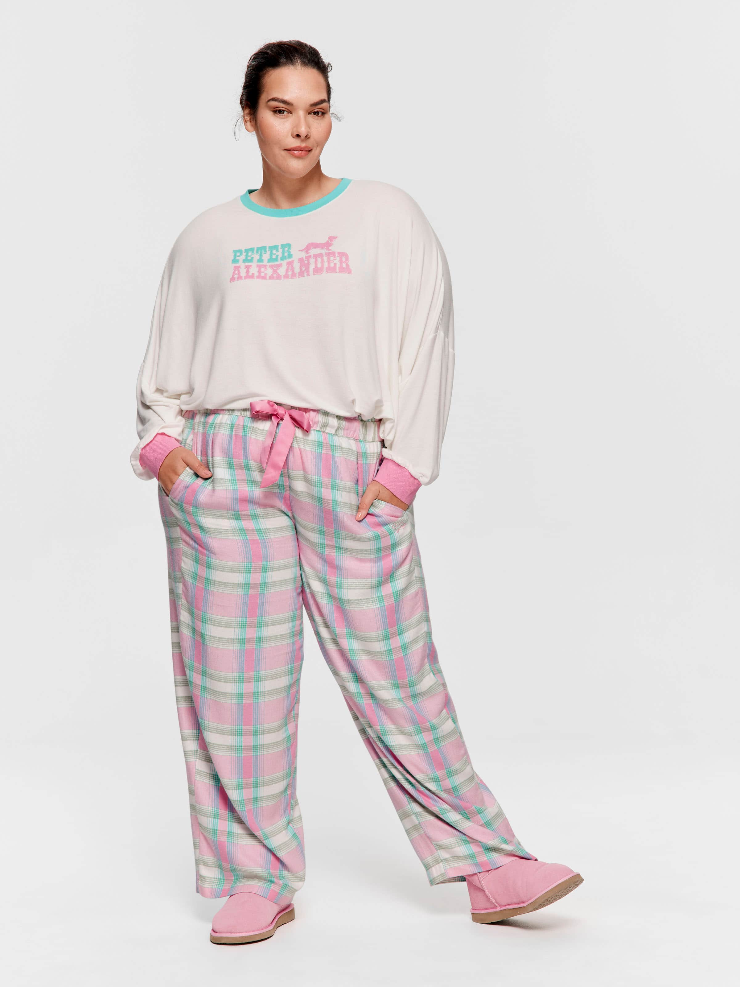 P.A. Plus Pink Check Wide Leg Bamboo Flannelette Pj Pant