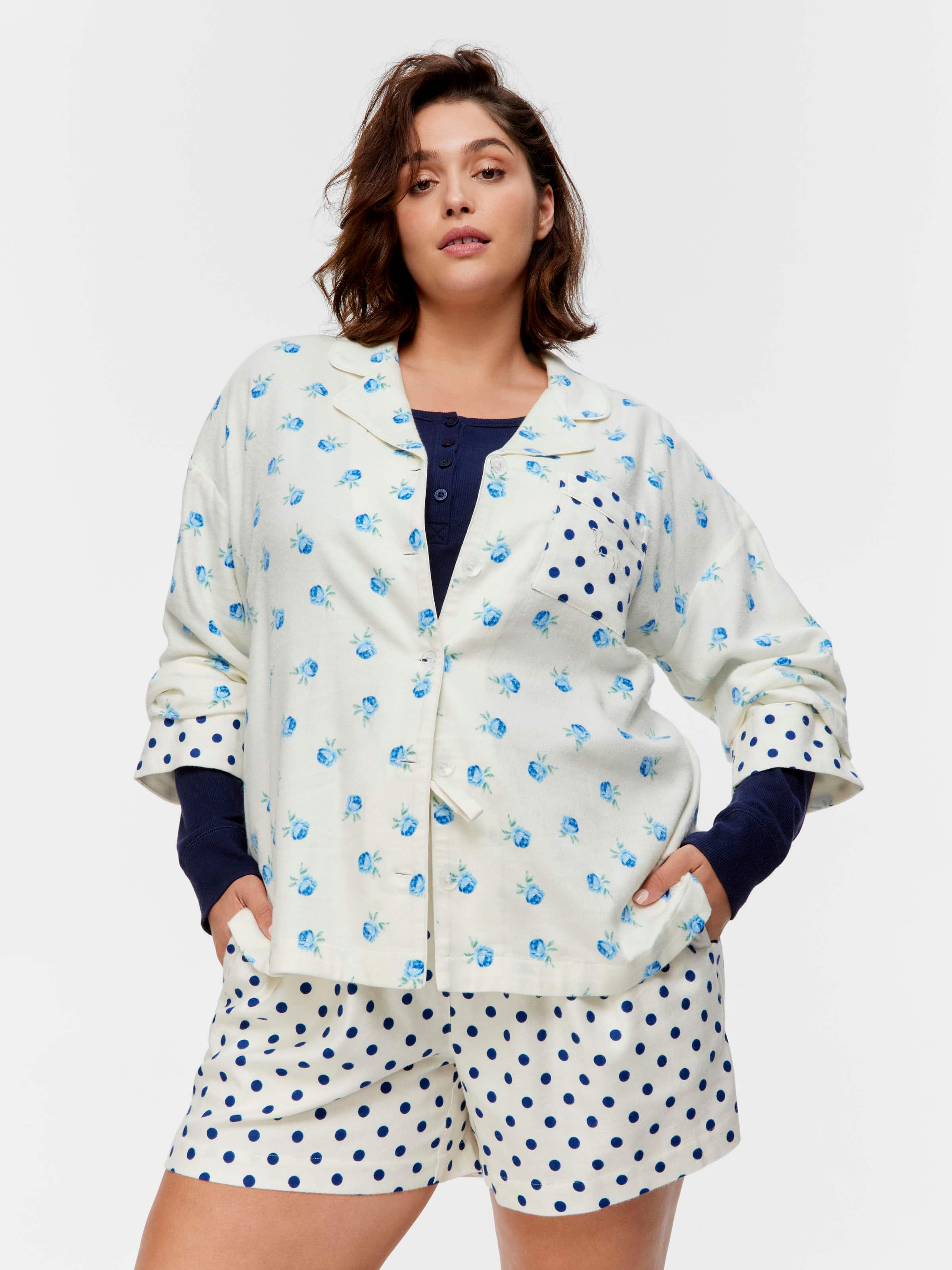 P.A. Plus Floral Spot Bamboo Flannelette Shirt & Short Pj Set