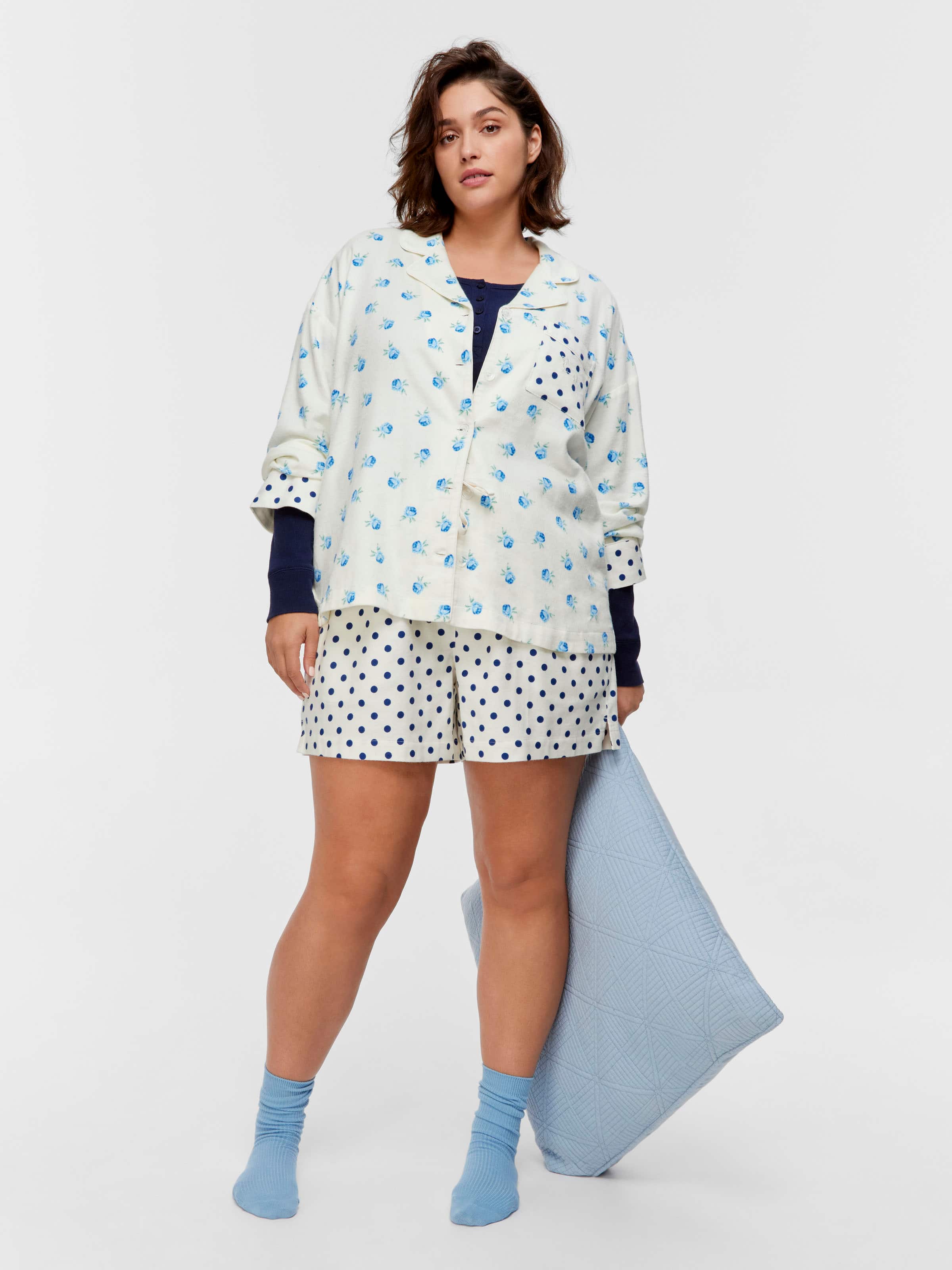 P.A. Plus Floral Spot Bamboo Flannelette Shirt & Short Pj Set