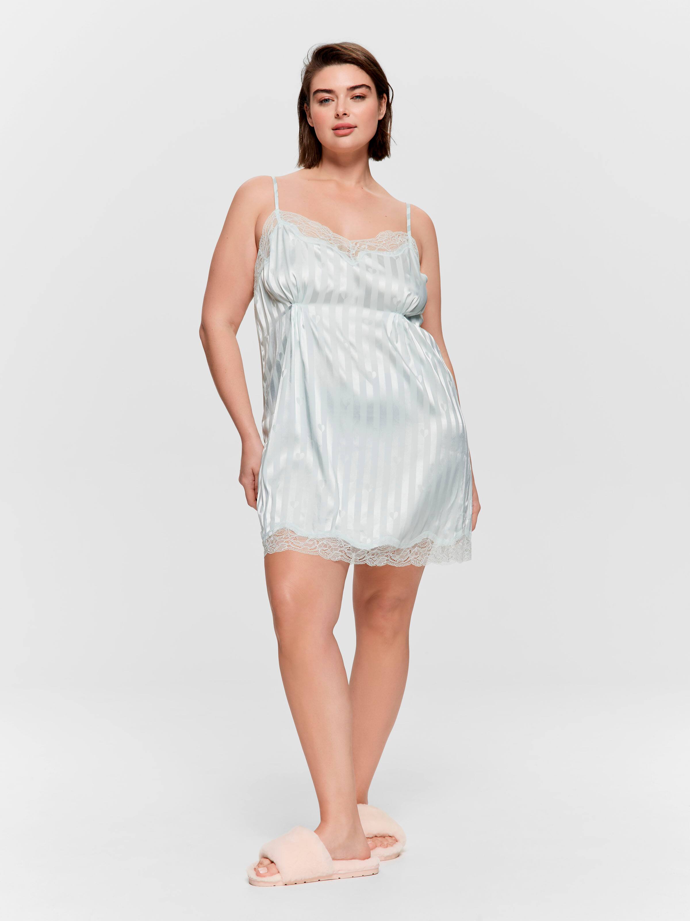 P.A. Plus Mint Stripe Heart Satin Lace Slip