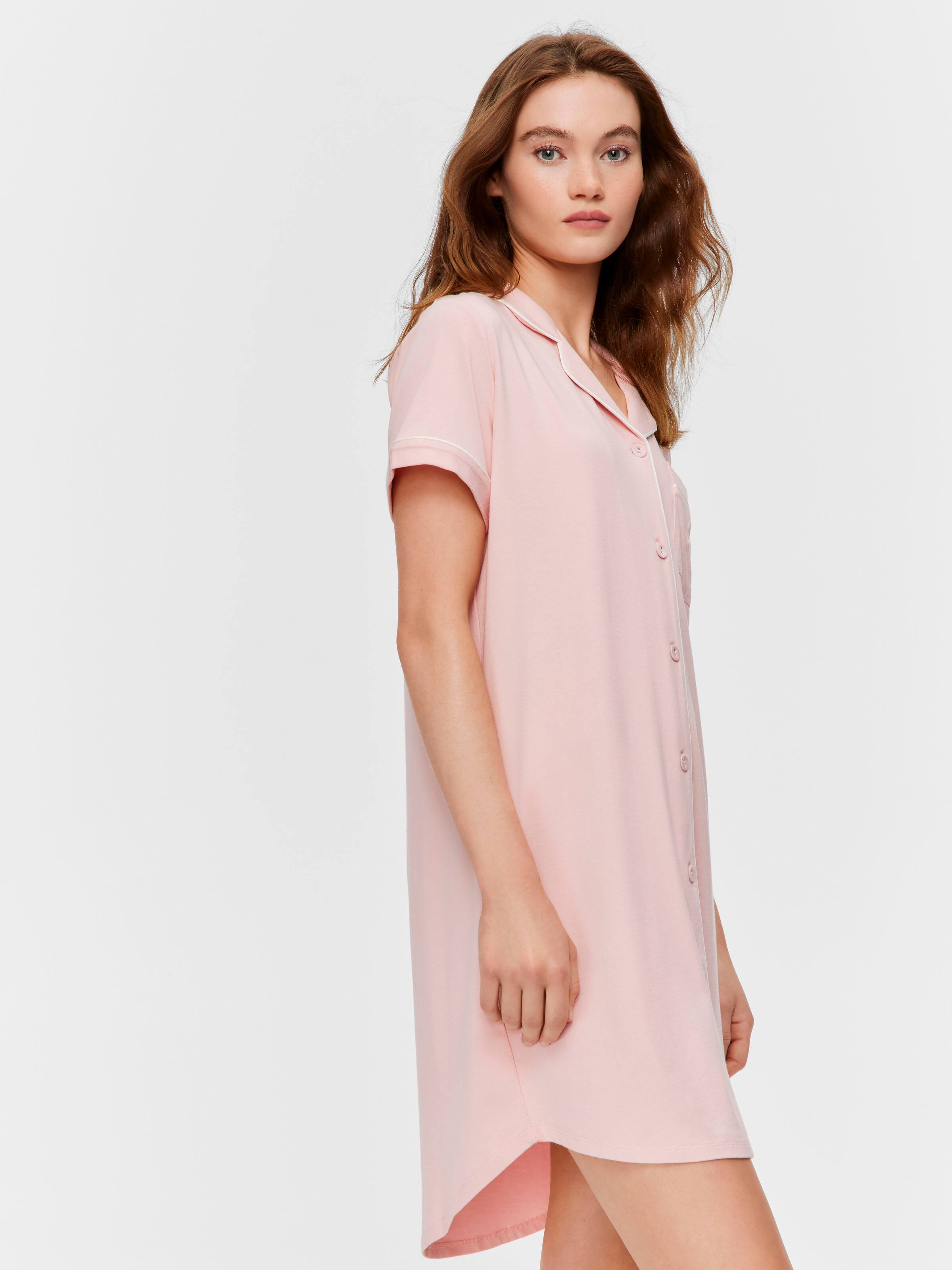 Pale Pink Bamboo Jersey Short Sleeve Nightshirt