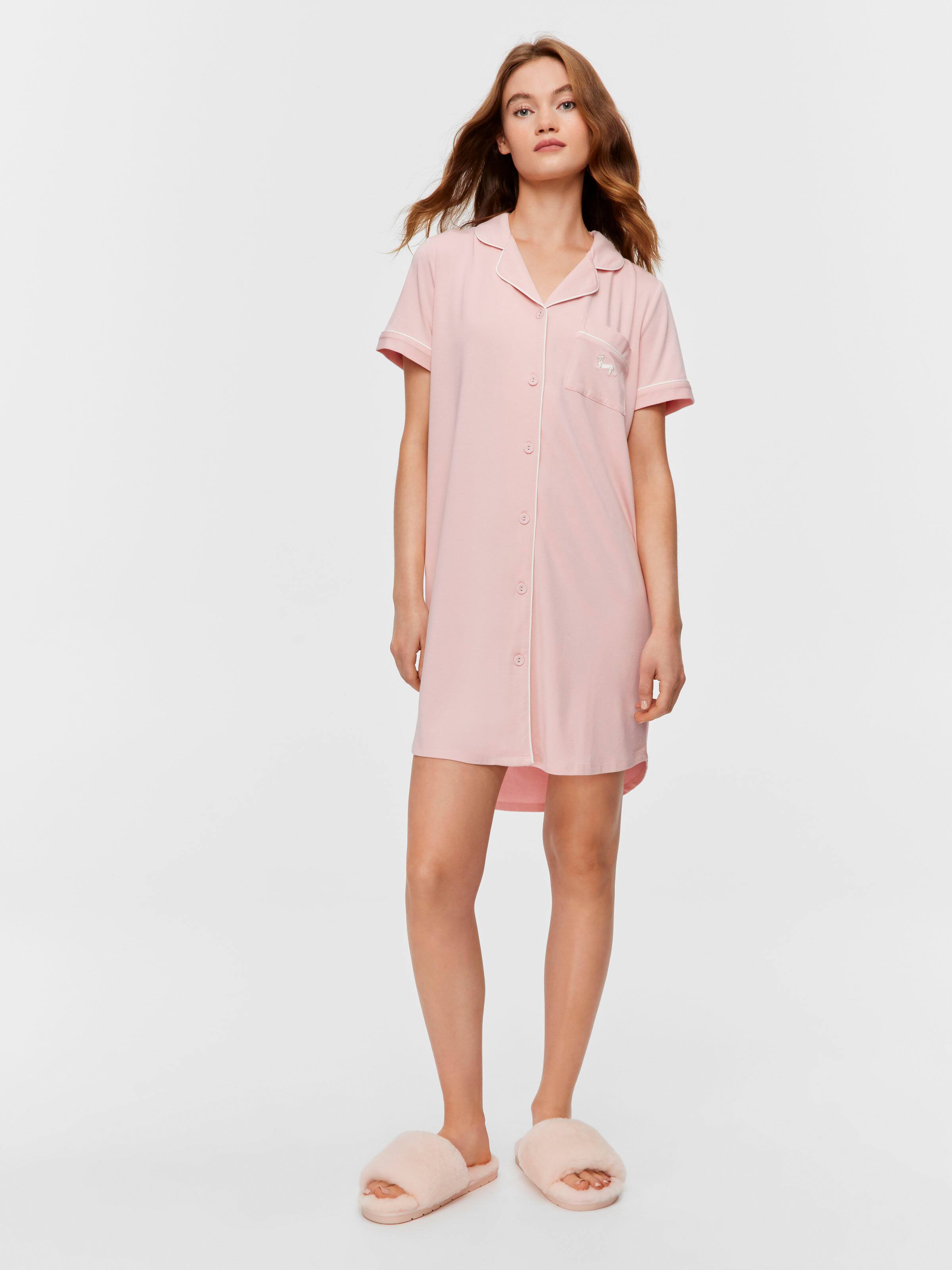 Pale Pink Bamboo Jersey Short Sleeve Nightshirt