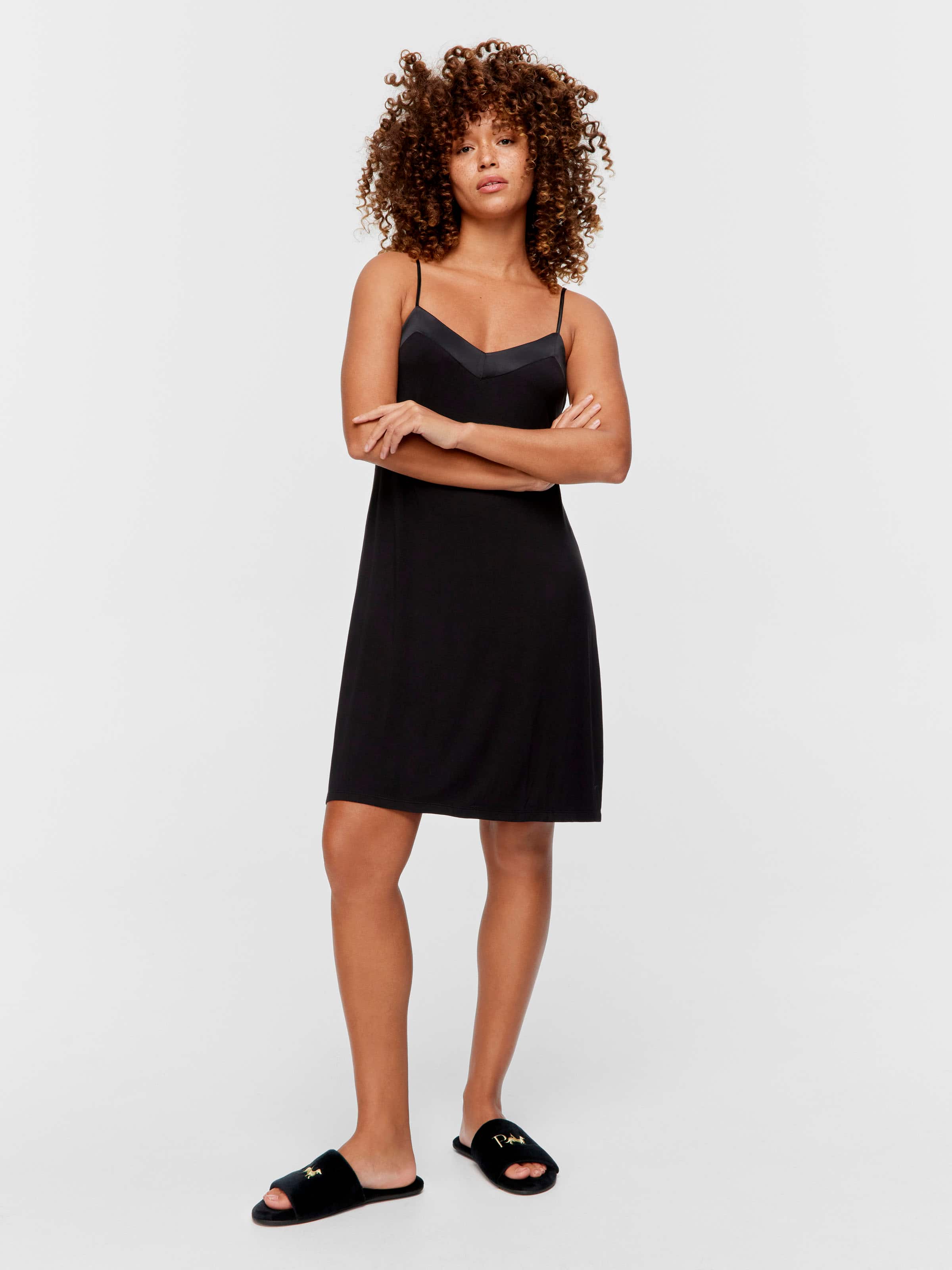 Black Bamboo Jersey Satin Trim Slip Nightie - Peter Alexander Online