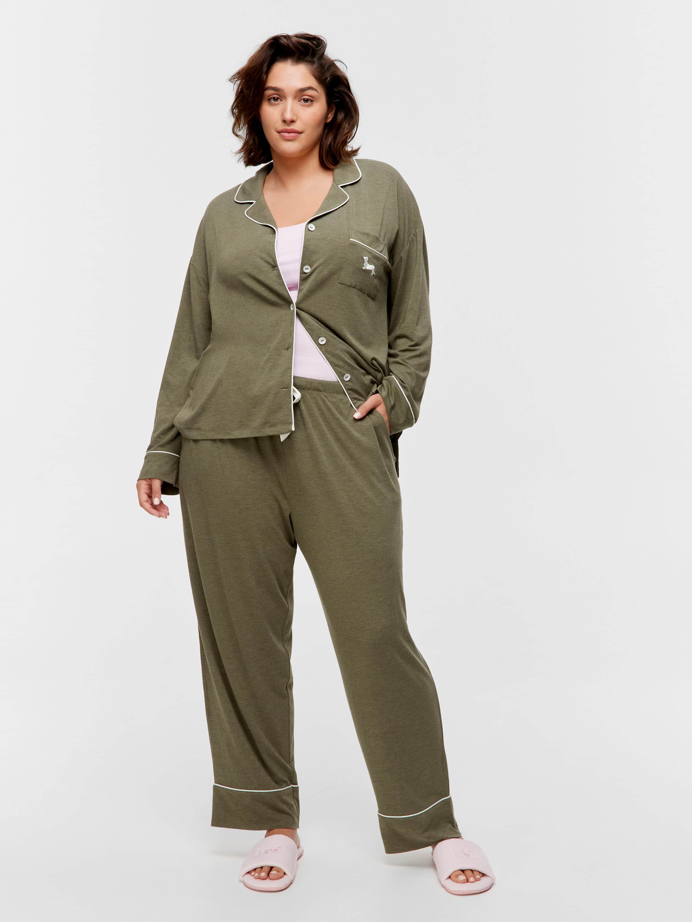P.A. Plus Olive Bamboo Jersey Long Sleeve Pj Set