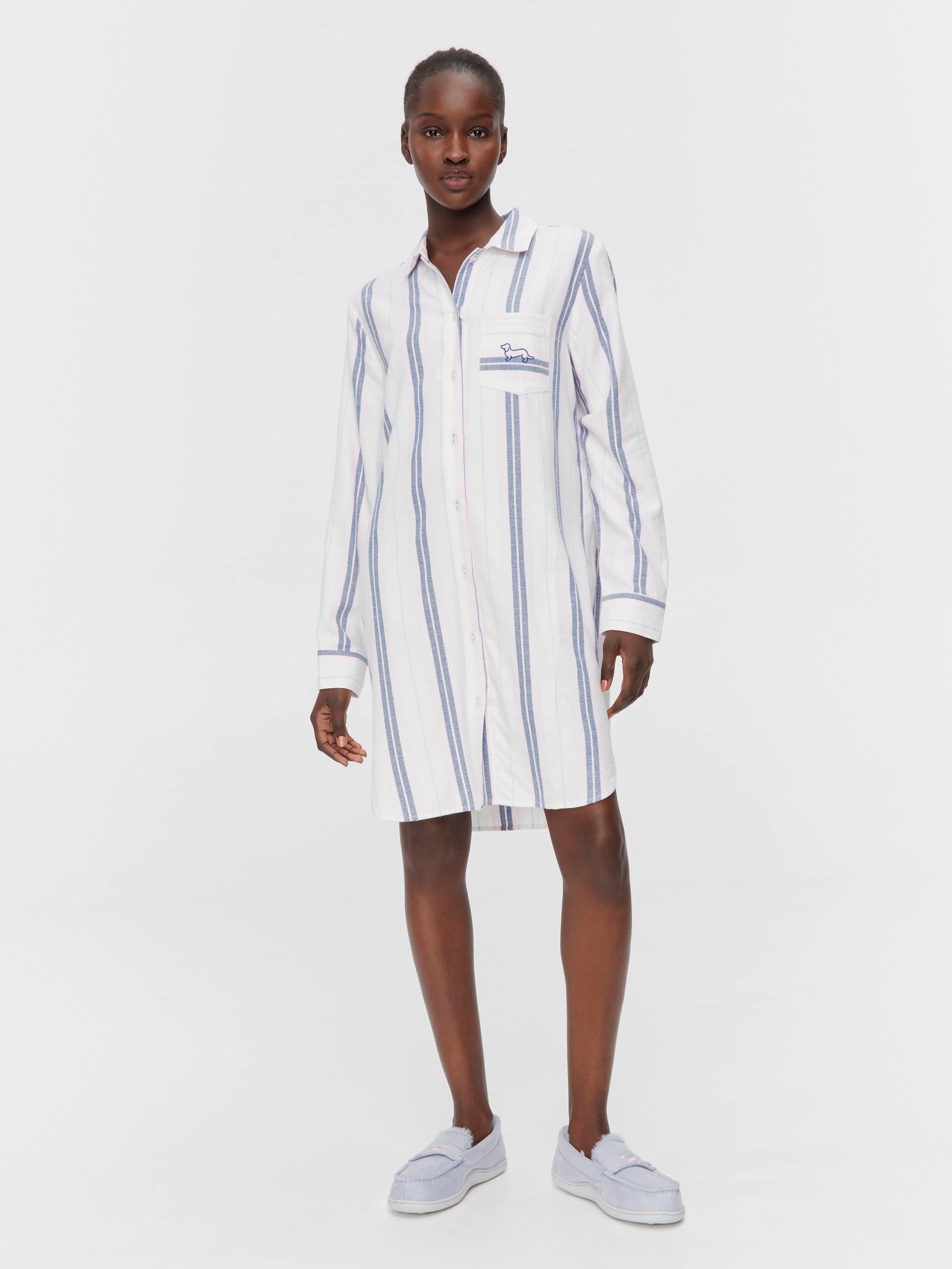 Image for Navy &amp; Pink Stripe Flannelette Nightshirt from Peter Alexander