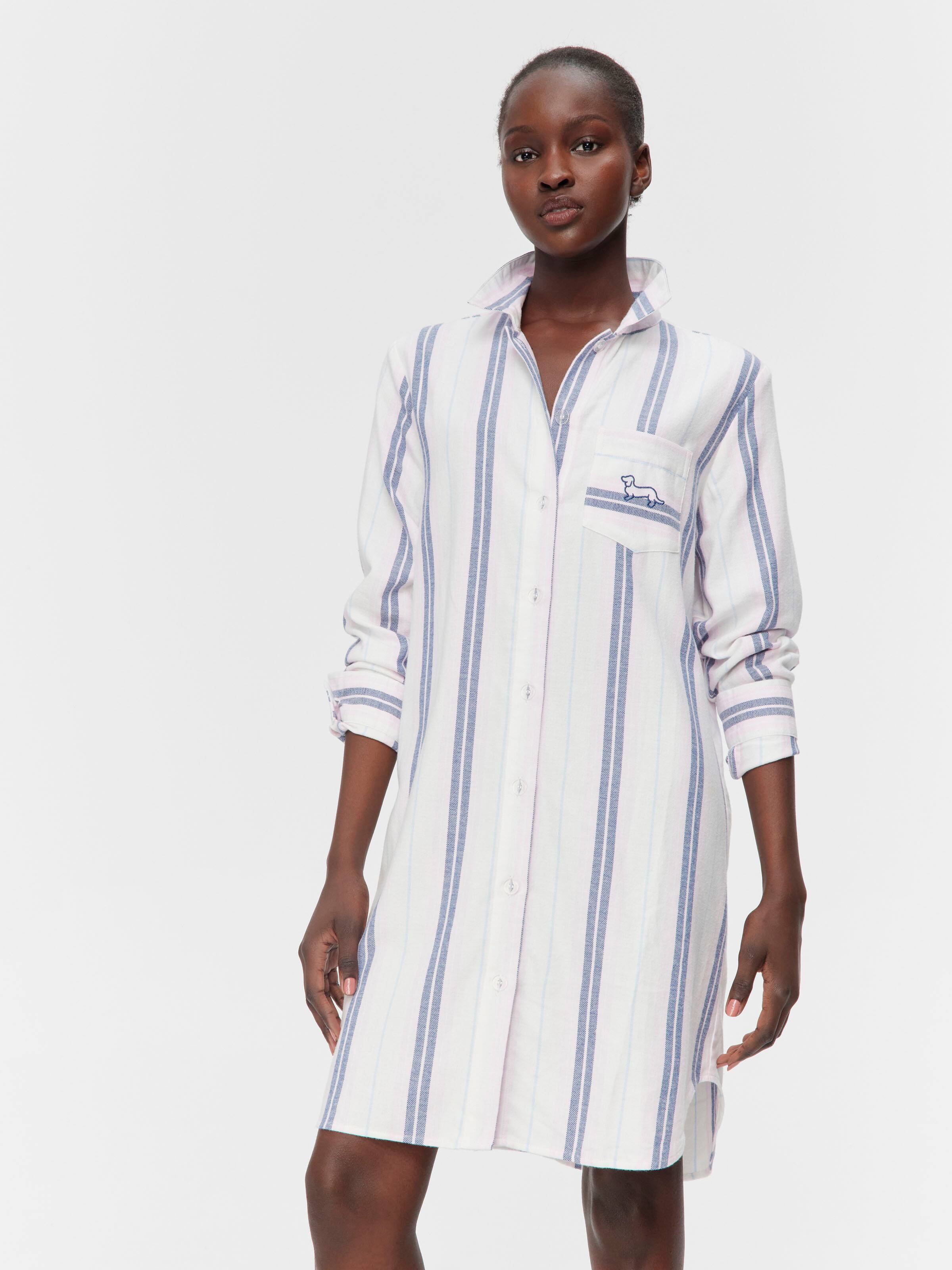 Image for Navy &amp; Pink Stripe Flannelette Nightshirt from Peter Alexander