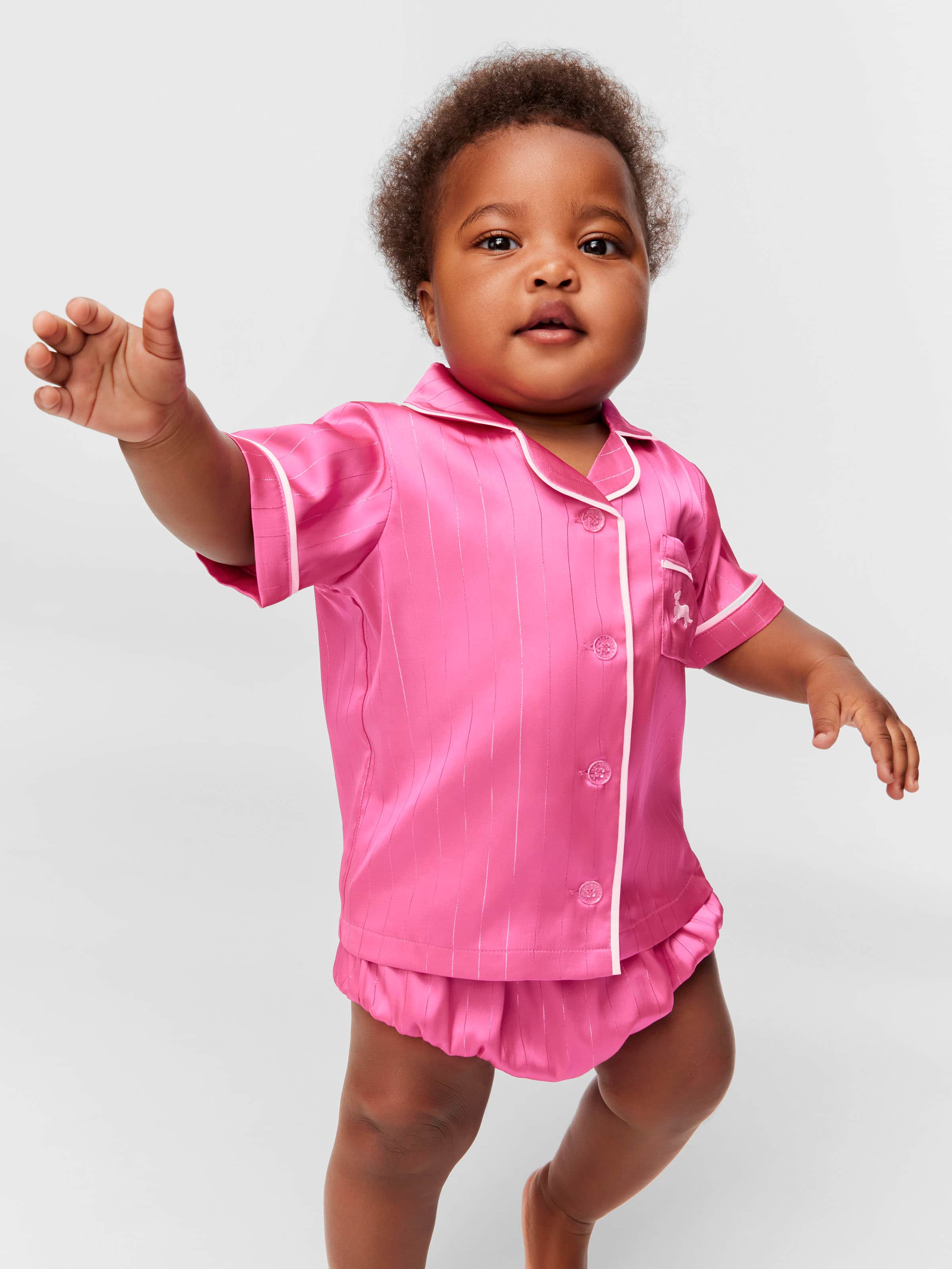 Baby Pink Lurex Satin Classic Pj Set